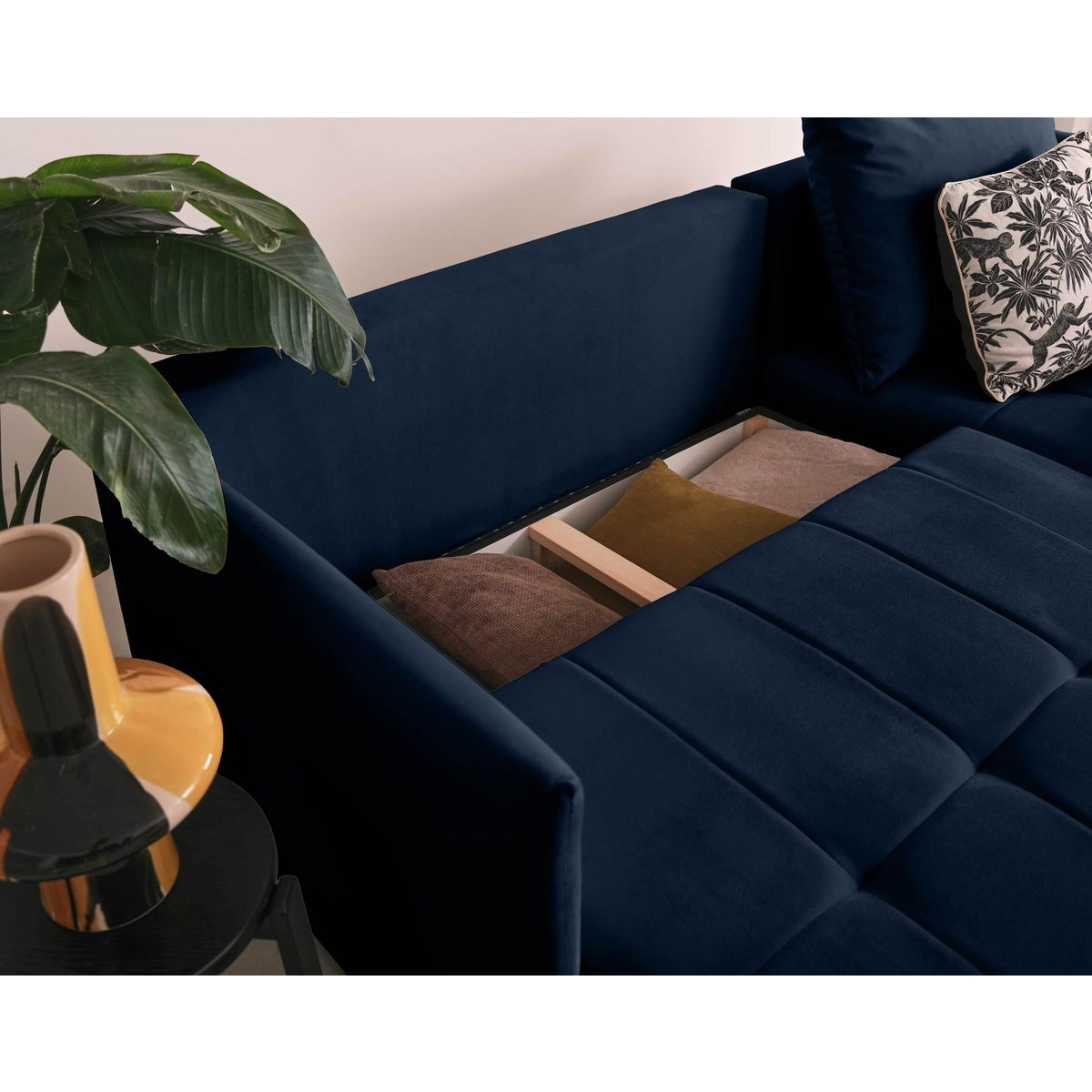 BEST MOBILIER Petra - canapé d'angle réversible - convertible avec coffre - 4 places - en velours