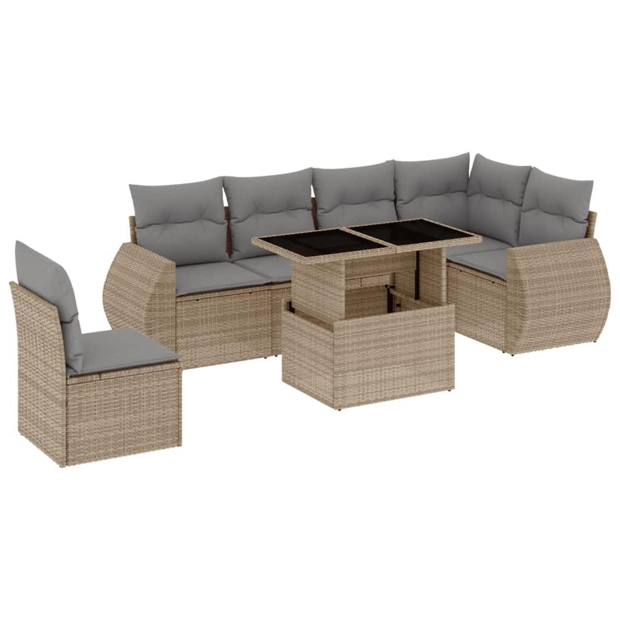 Voir la diapositive 2 : VIDAXL Salon de jardin avec coussins 7 pcs beige resine tressee