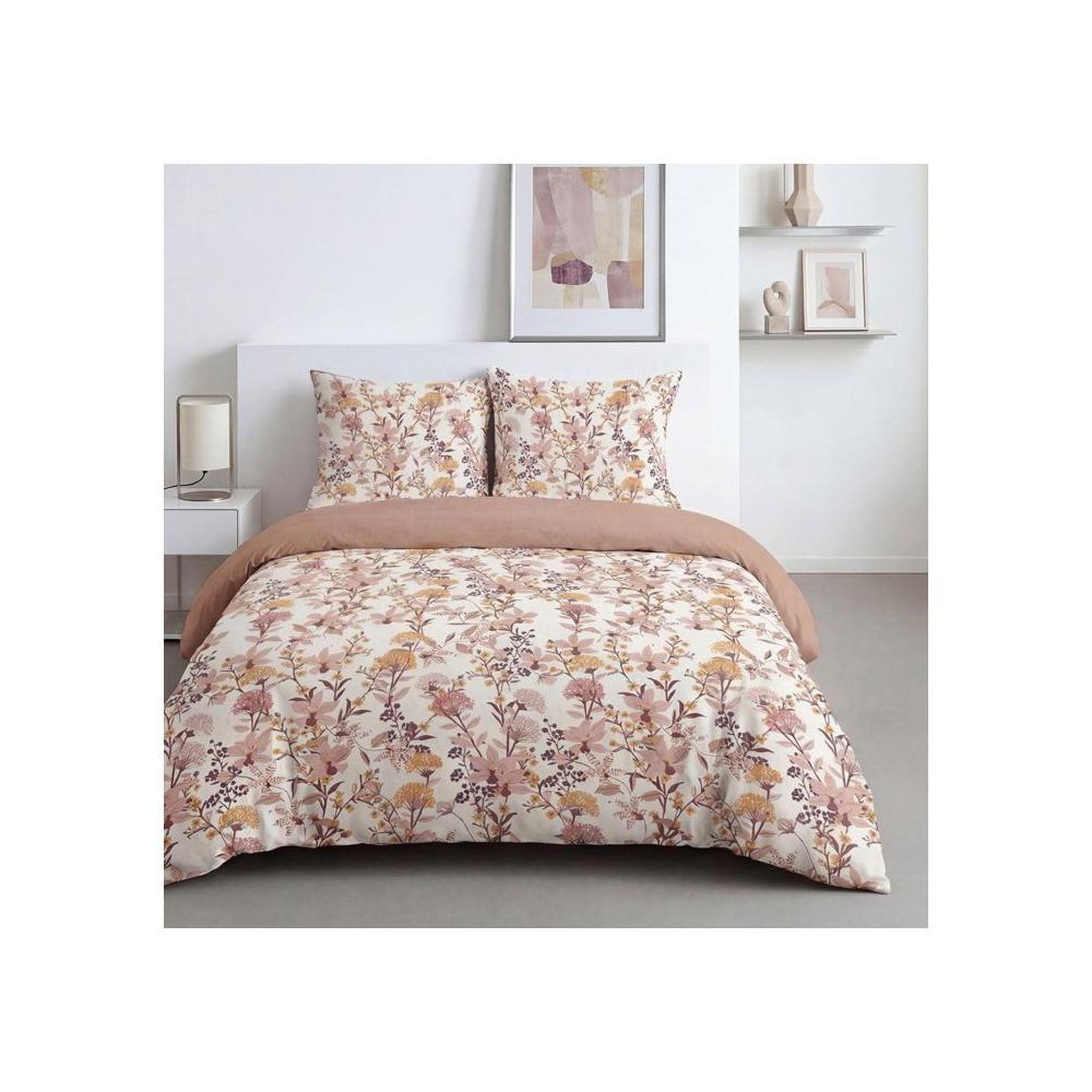 Today Ensemble housse de couette coton today sunshine réversible 240 x 220 cm + 2 taies 63 x 63 cm motif floral rose