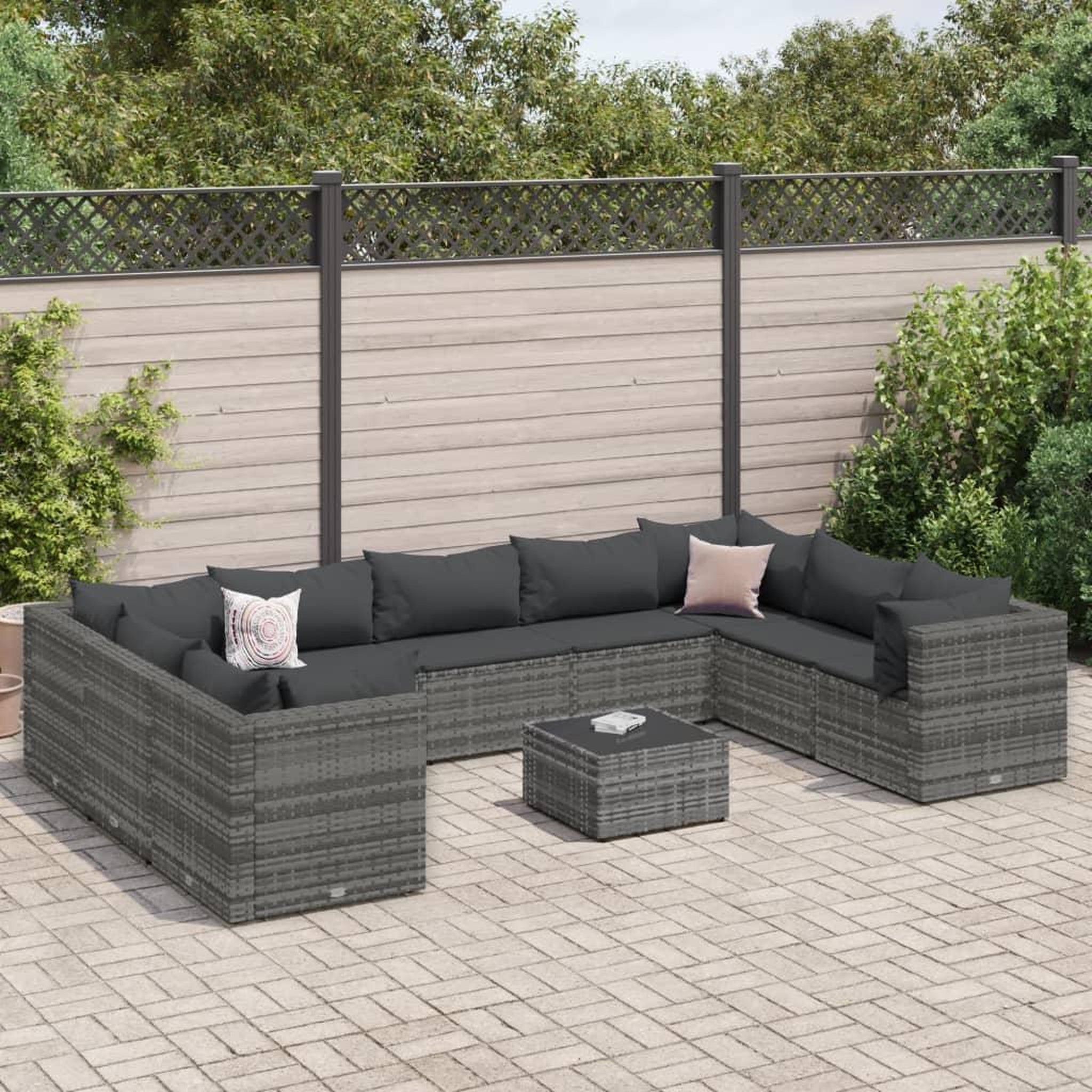 VIDAXL Salon de jardin 10 pcs avec coussins Gris Resine tressee