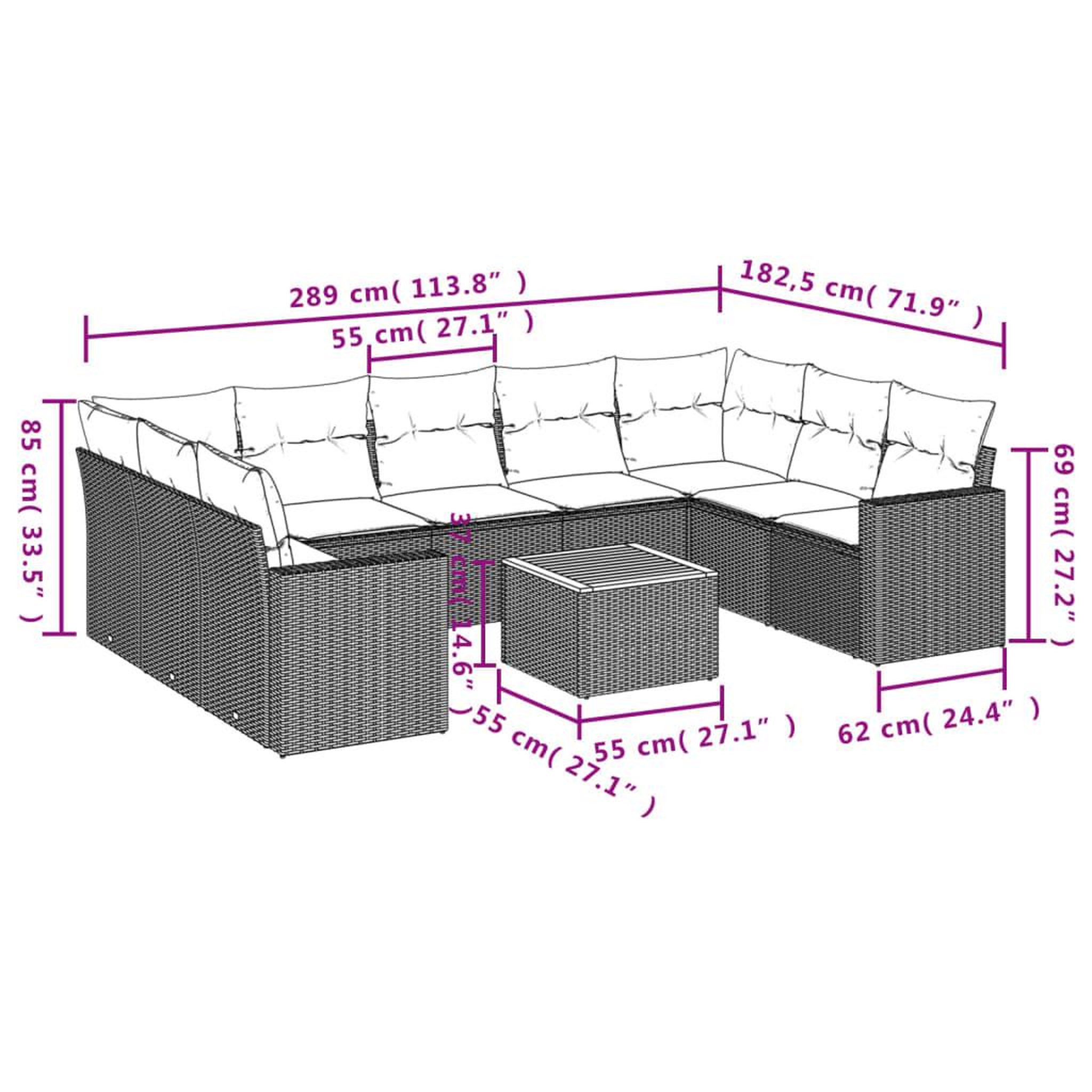 Voir la diapositive 6 : VIDAXL Salon de jardin 10 pcs avec coussins noir resine tressee