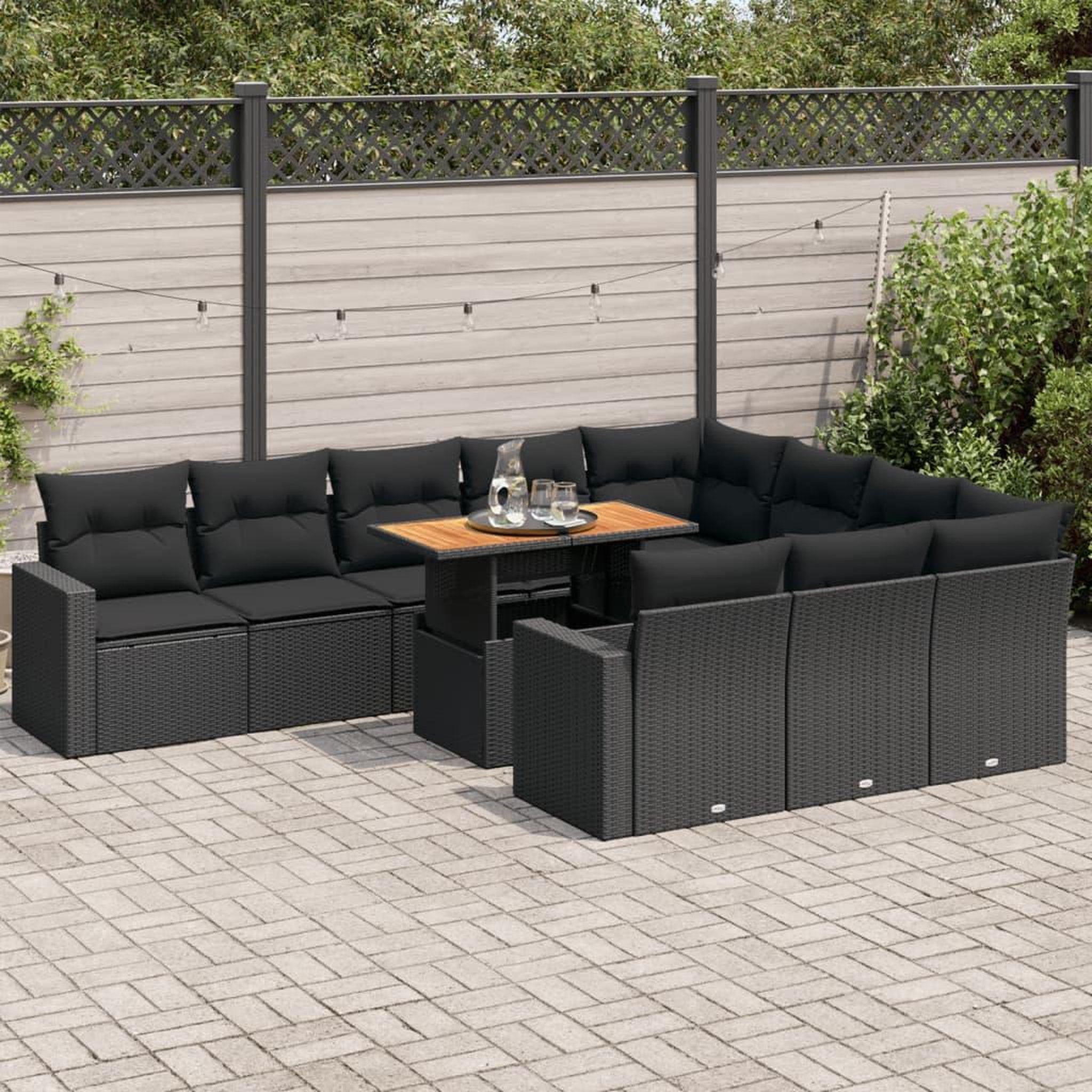 VIDAXL Salon de jardin 11 pcs avec coussins noir resine tressee
