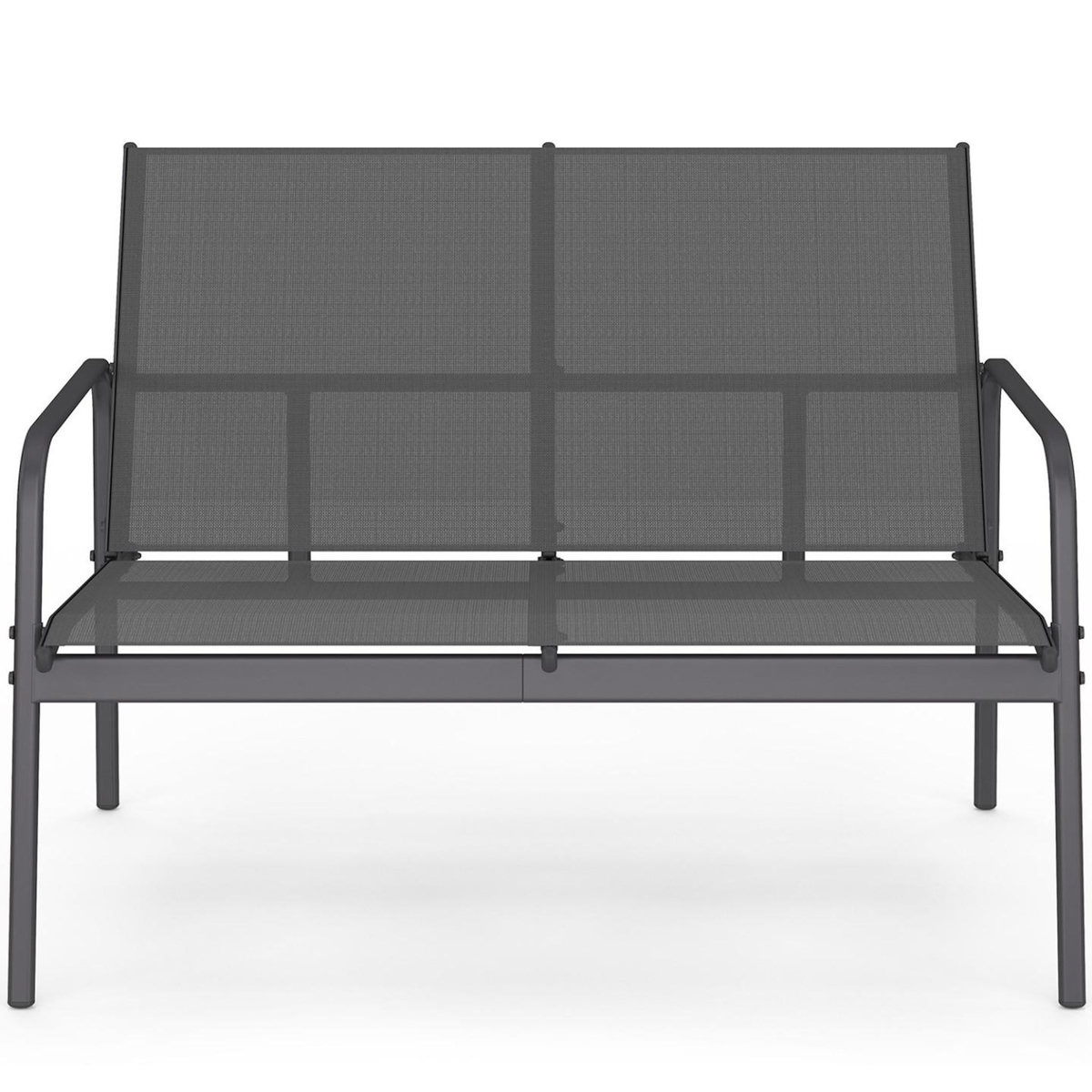 ID MARKET Salon de jardin bas TOLEDE 4 places avec canapé, fauteuils et table gris anthracite