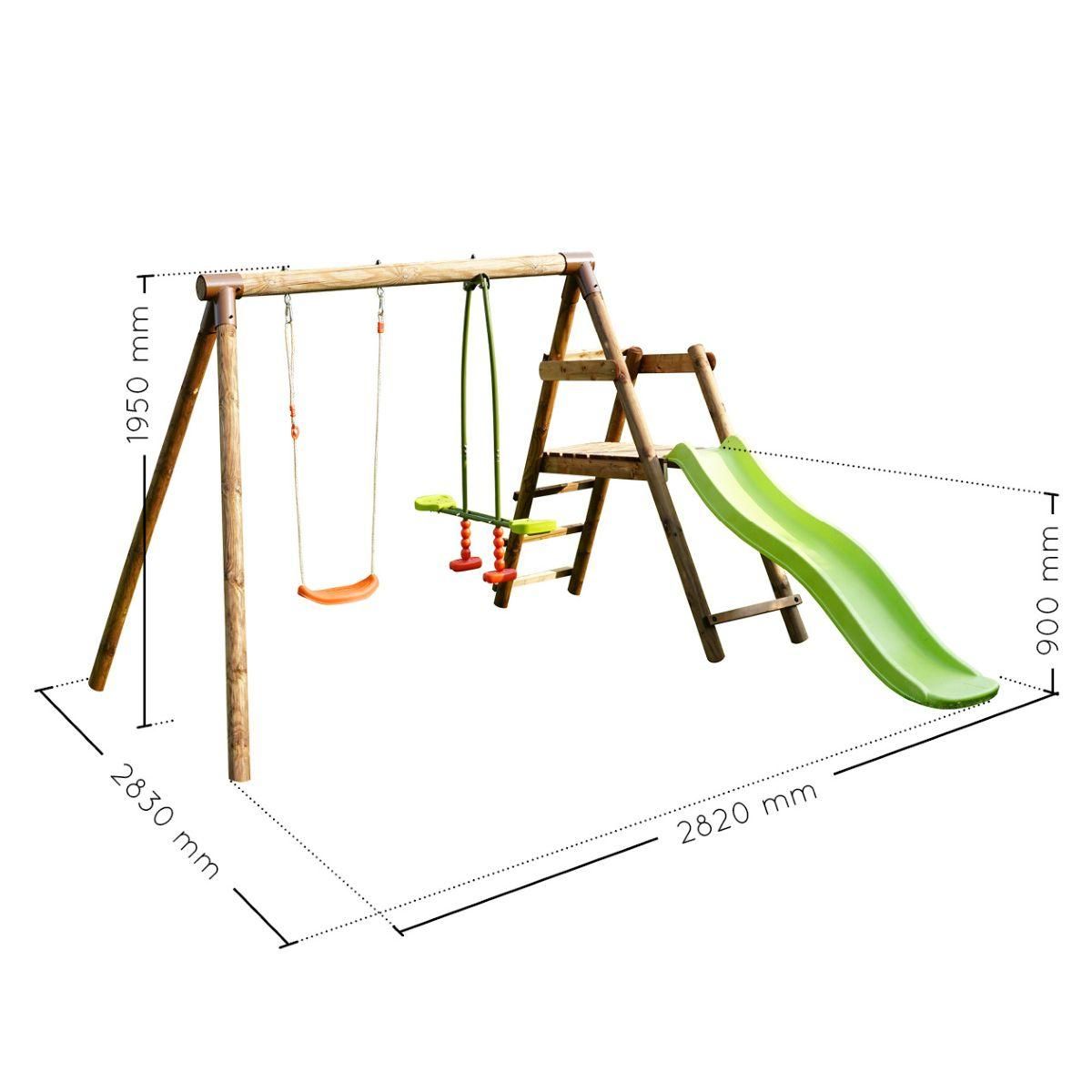 Soulet Portique balançoire avec toboggan - Bois - H1,95m - MENTHE