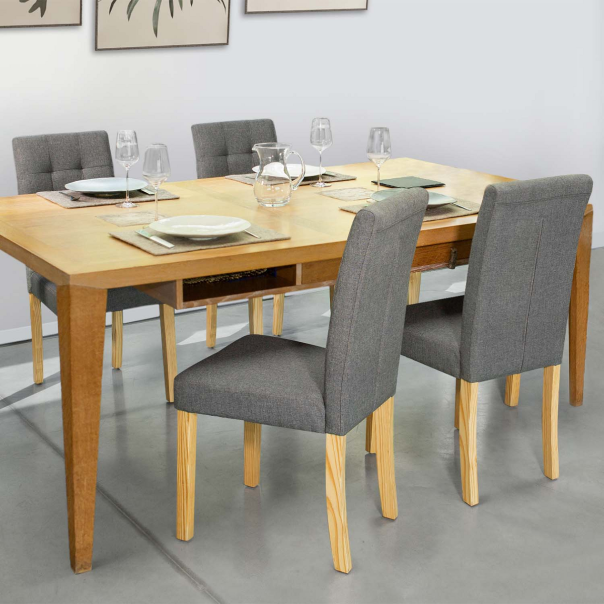 ID MARKET Lot de 4 chaises POLGA capitonnées grises pour salle à manger