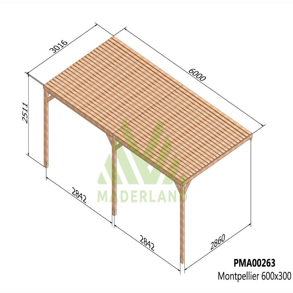 JARDIDECO Pergola adossée en bois Montpellier 600 x 300 cm - Maderland