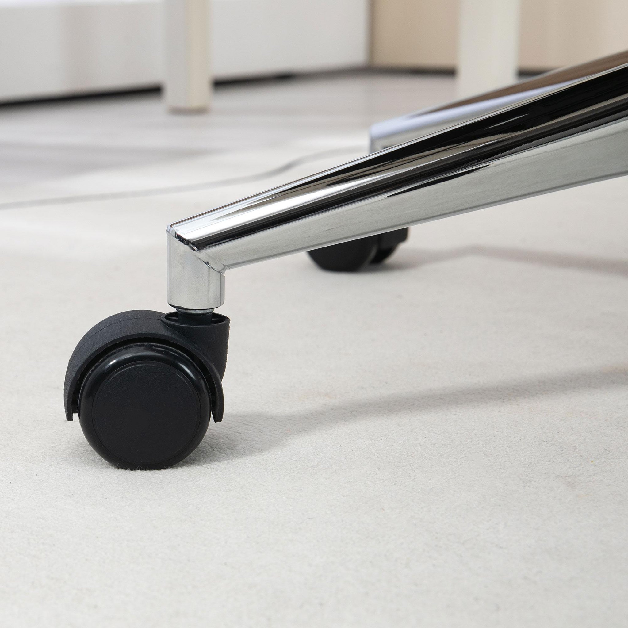 Voir la diapositive 5 : HOMCOM Chaise de bureau design ergonomique réglable pivotante piètement chromé aspect lin écru