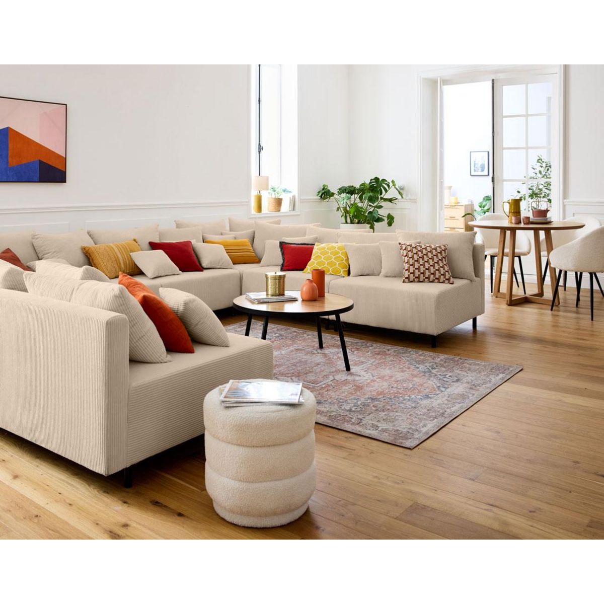 LISA DESIGN Edinburg - canapé modulable panoramique 8 places - en velours côtelé