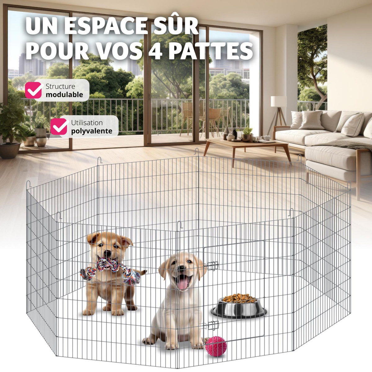 tectake Enclos extérieur composé de 8 grilles argent