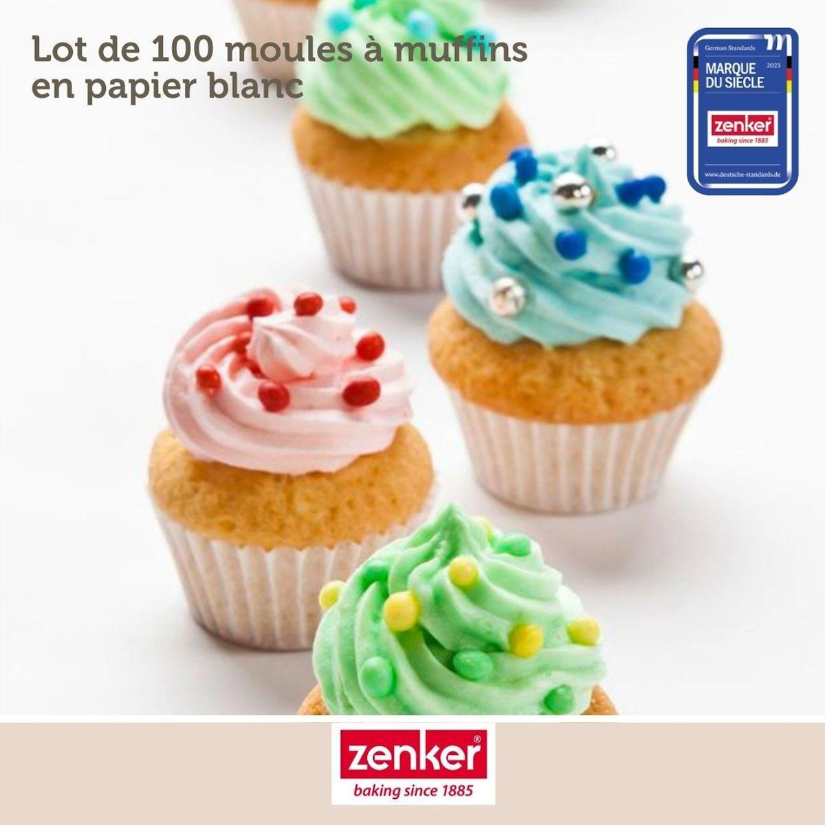ZENKER Ensemble comprenant 100 moules à muffin en papier, 1 spatule  Zenker, 2 bols à mixer en inox Fackelmann