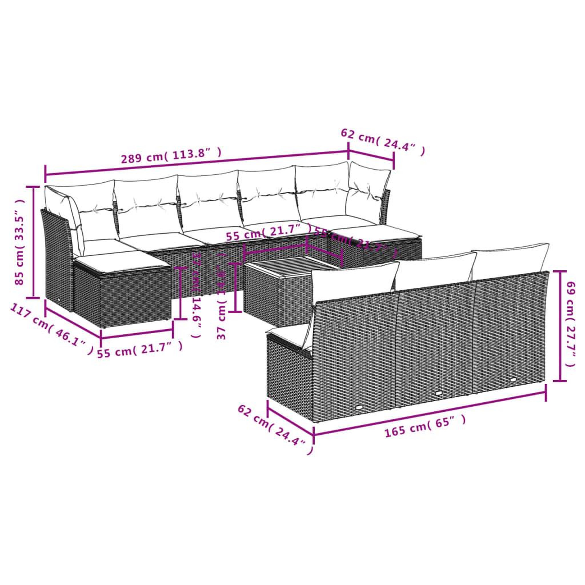 Voir la diapositive 3 : VIDAXL Salon de jardin 11 pcs avec coussins gris resine tressee