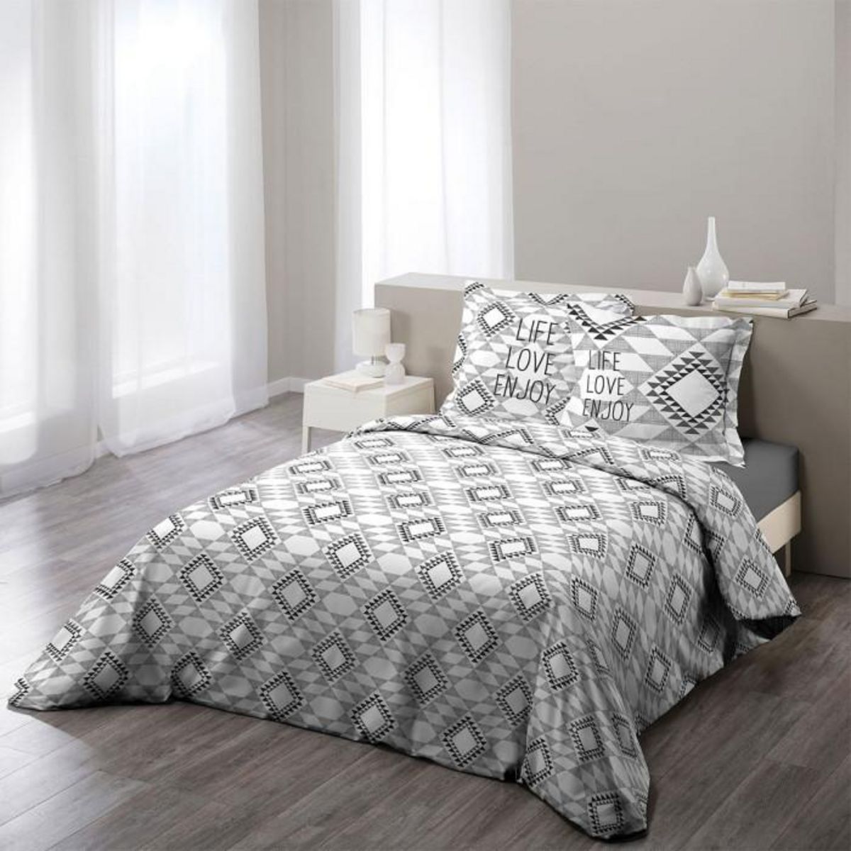 Paris Prix Parure de Lit 3 Pièces  Folio  260x240cm Gris