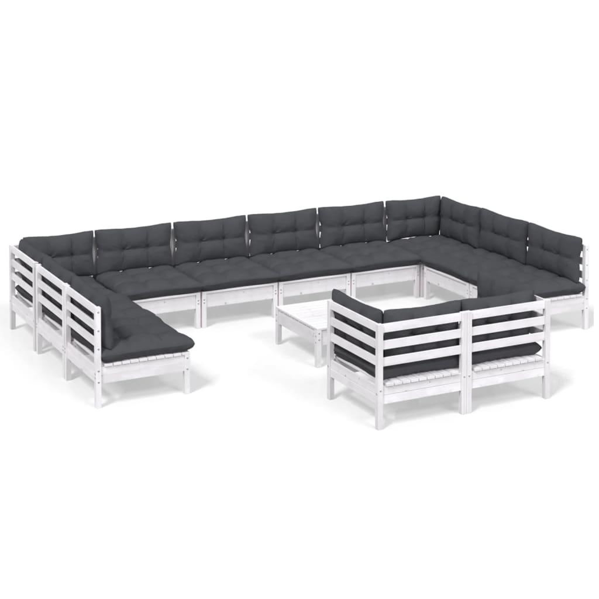 Voir la diapositive 2 : VIDAXL Salon de jardin 13 pcs avec coussins blanc bois de pin