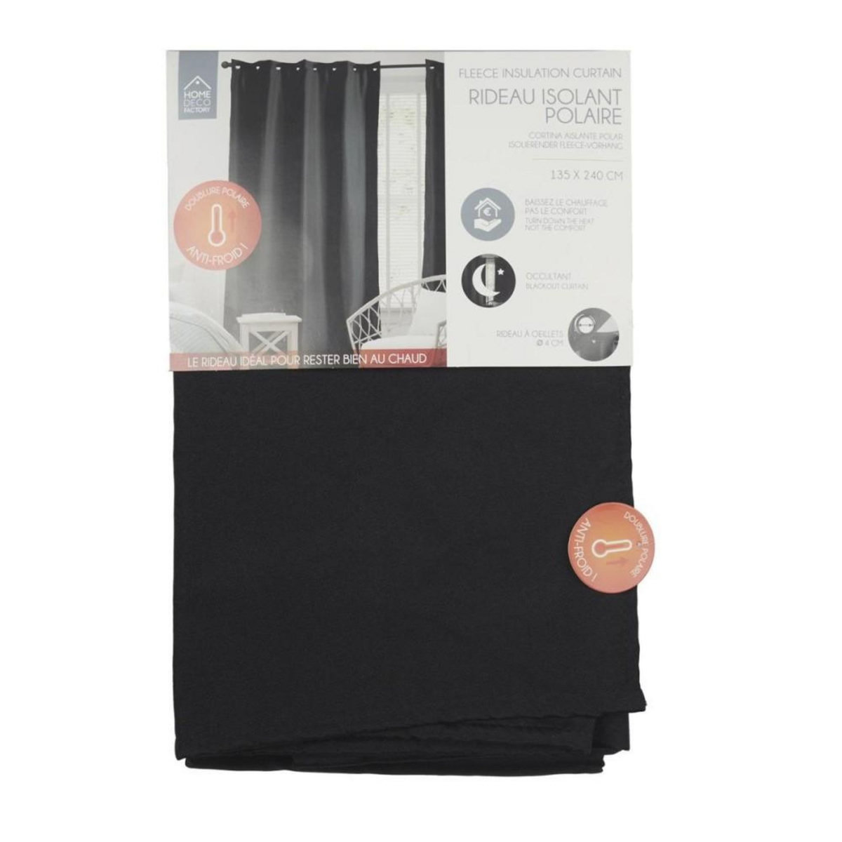 The Home Deco Factory Rideau isolant polaire 135x240 cm noir