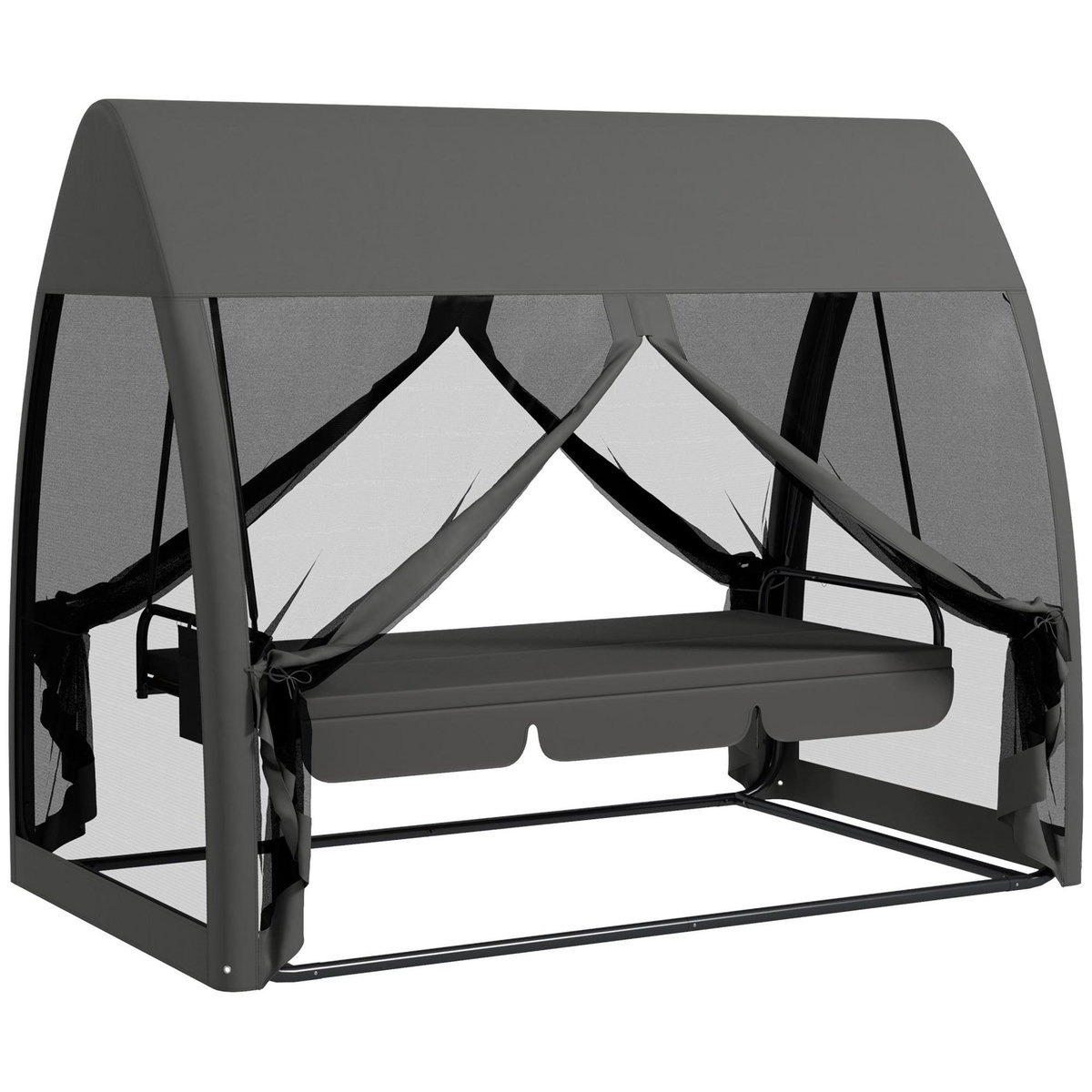 OUTSUNNY Balancelle de jardin convertible 3 places - matelas assise dossier, moustiquaire intégrale, toit - métal polyester gris