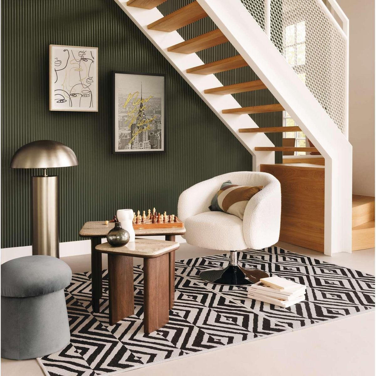 ATMOSPHERA Fauteuil pivotant en bouclette EDITH - Blanc