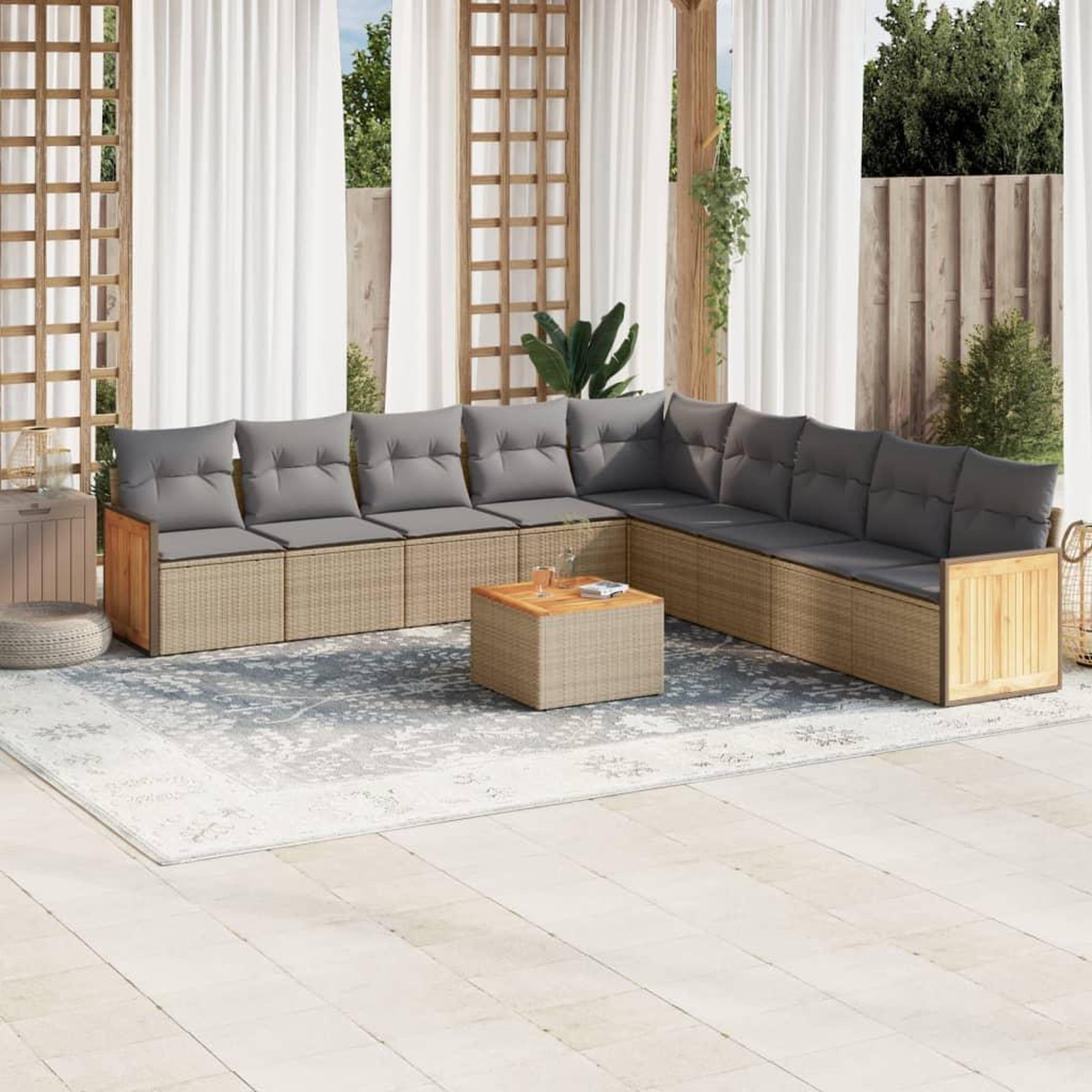 VIDAXL Salon de jardin avec coussins 10 pcs beige resine tressee