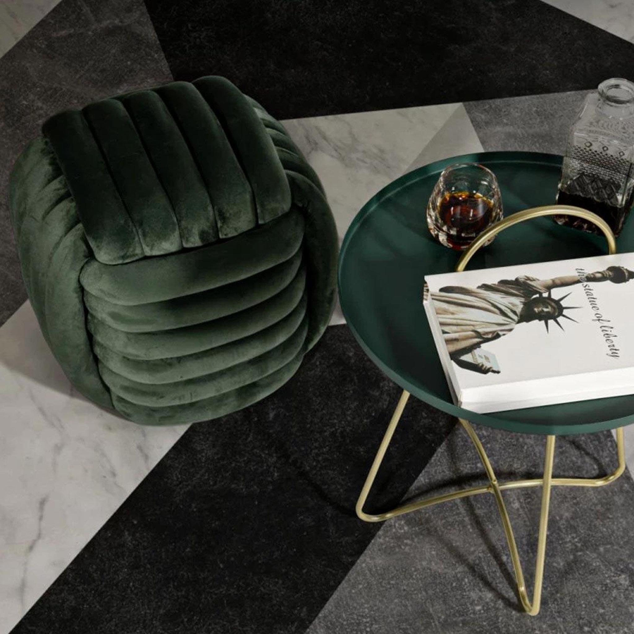 Voir la diapositive 6 : Paris Prix Pouf design en velours  softy  45cm vert