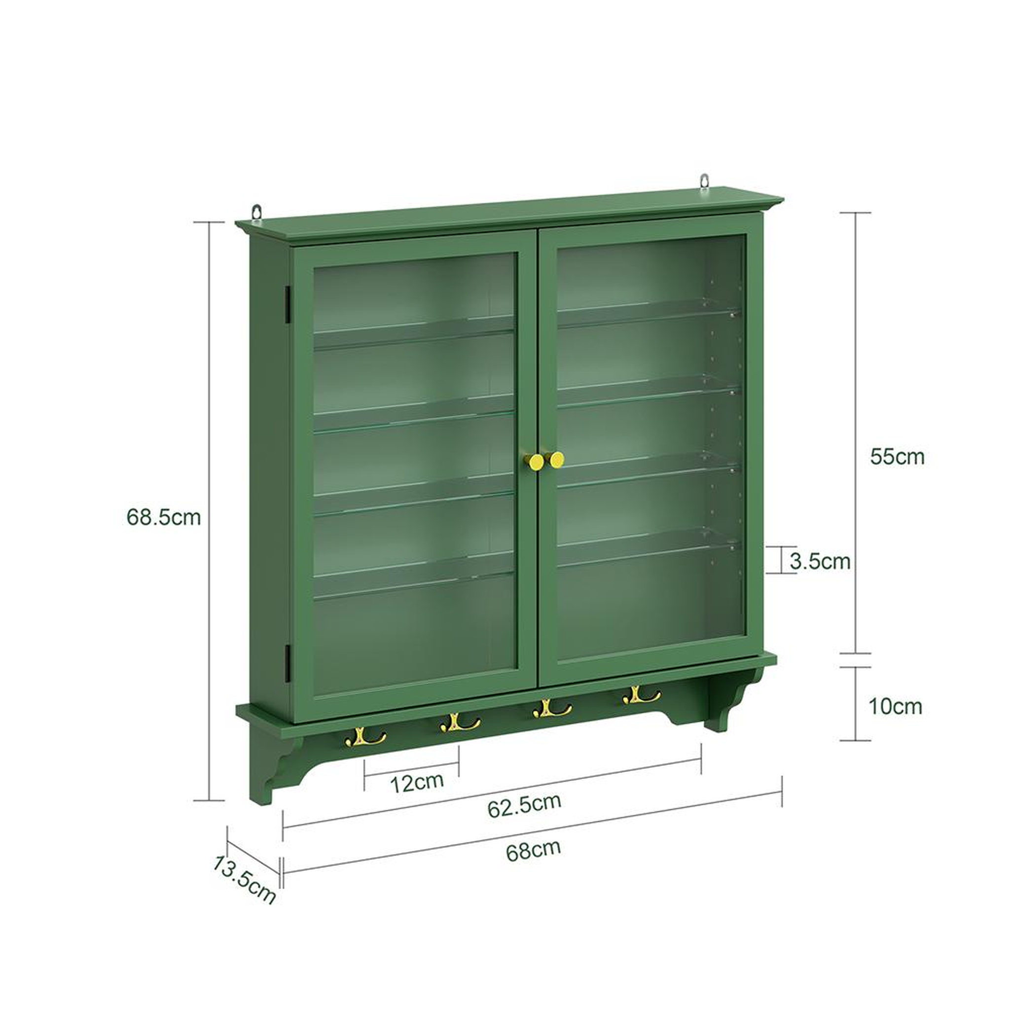Voir la diapositive 3 : SOBUY Vitrine murale avec portes vitrées vert foncé 68x13.5x68.5cm fsb114-e-sy