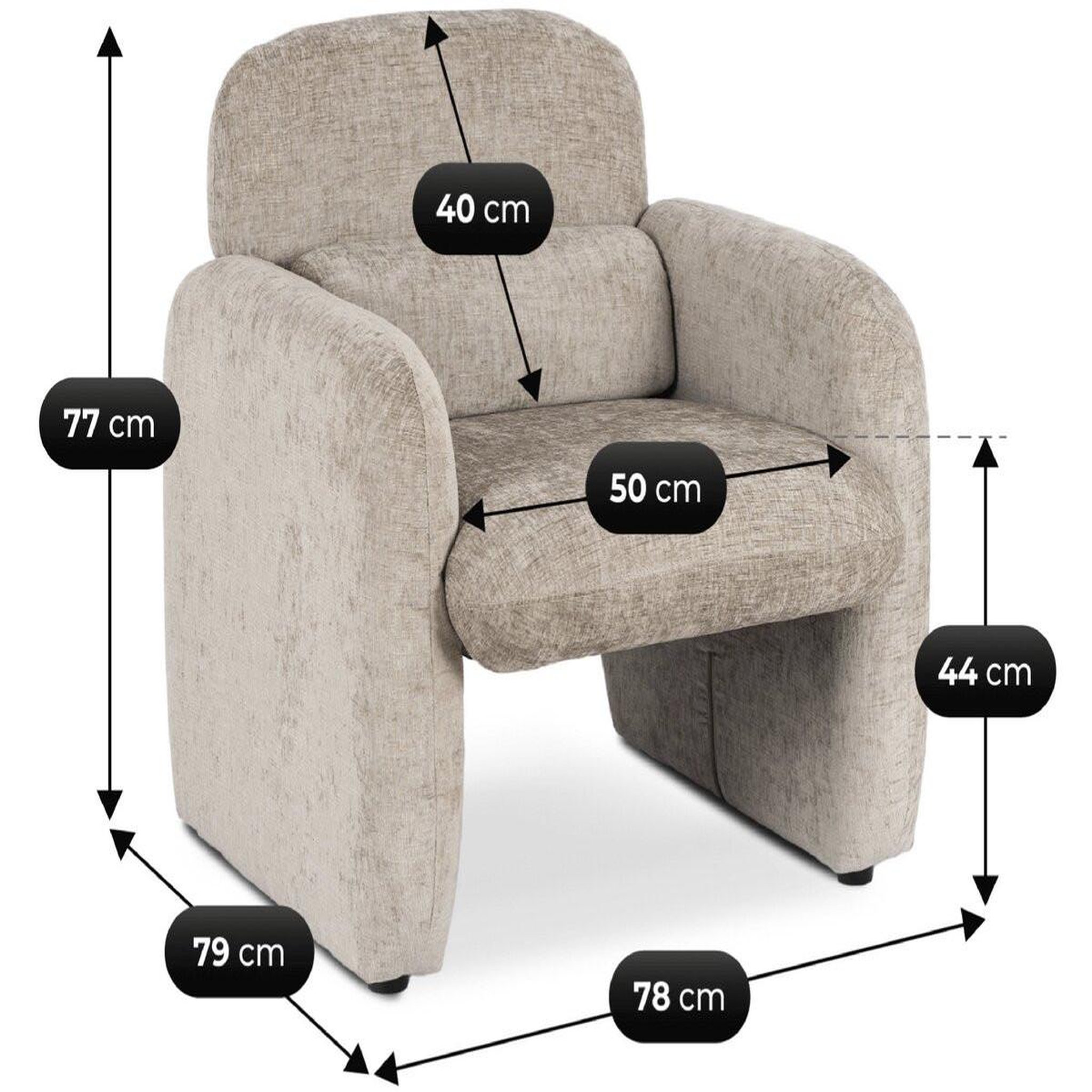 Voir la diapositive 3 : Habitat et Jardin Fauteuil lounge en tissu chiné  cozmo  - 78 x 79 x 77 cm - beige