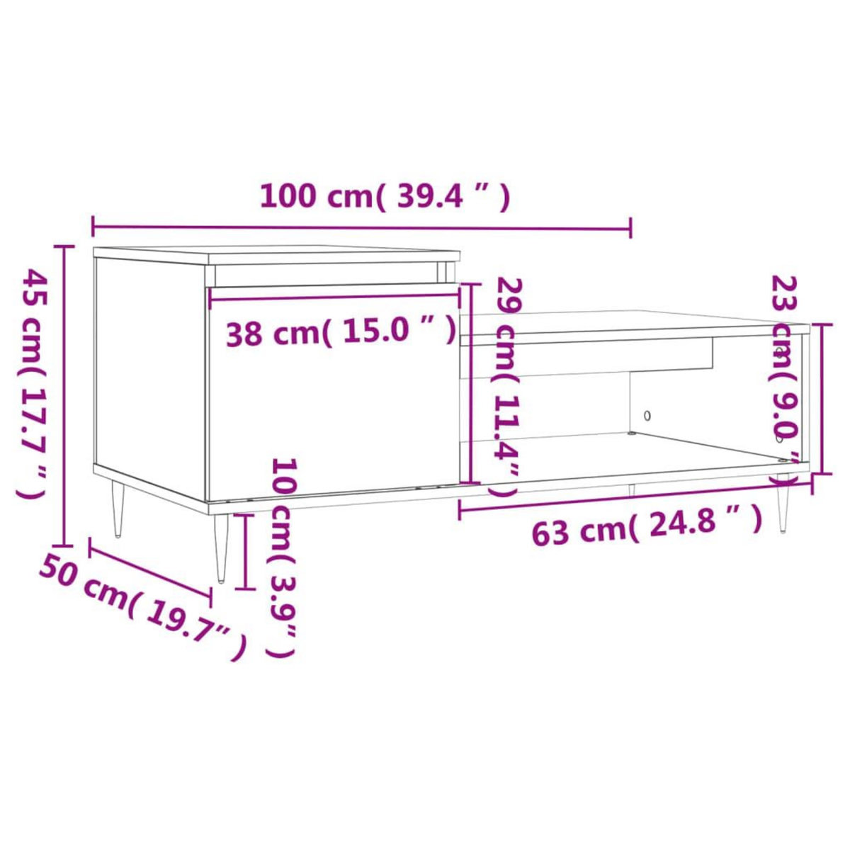 VIDAXL Table basse Chene fume 100x50x45 cm Bois d'ingenierie