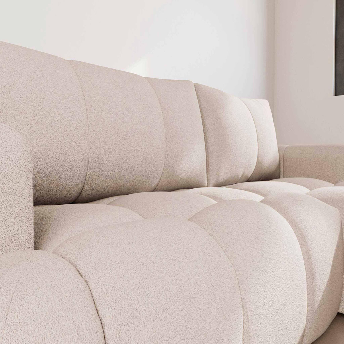 BEST MOBILIER Yulin - canapé d'angle droit 4 places convertible avec coffre en tissu bouclette