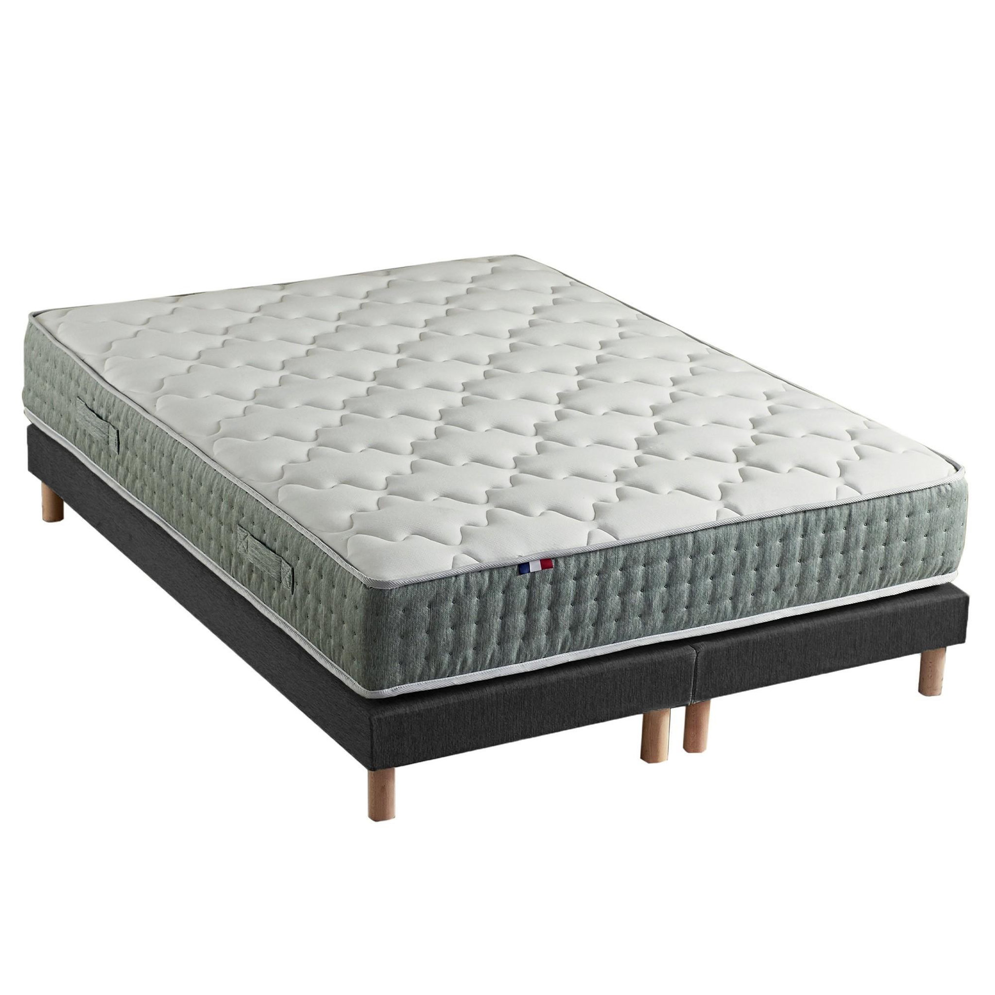 Voir la diapositive 1 : IDLITERIE Ensemble + matelas Ressort 7 zones Face Hiver/Eté différente HYGGE Fabriqué en France