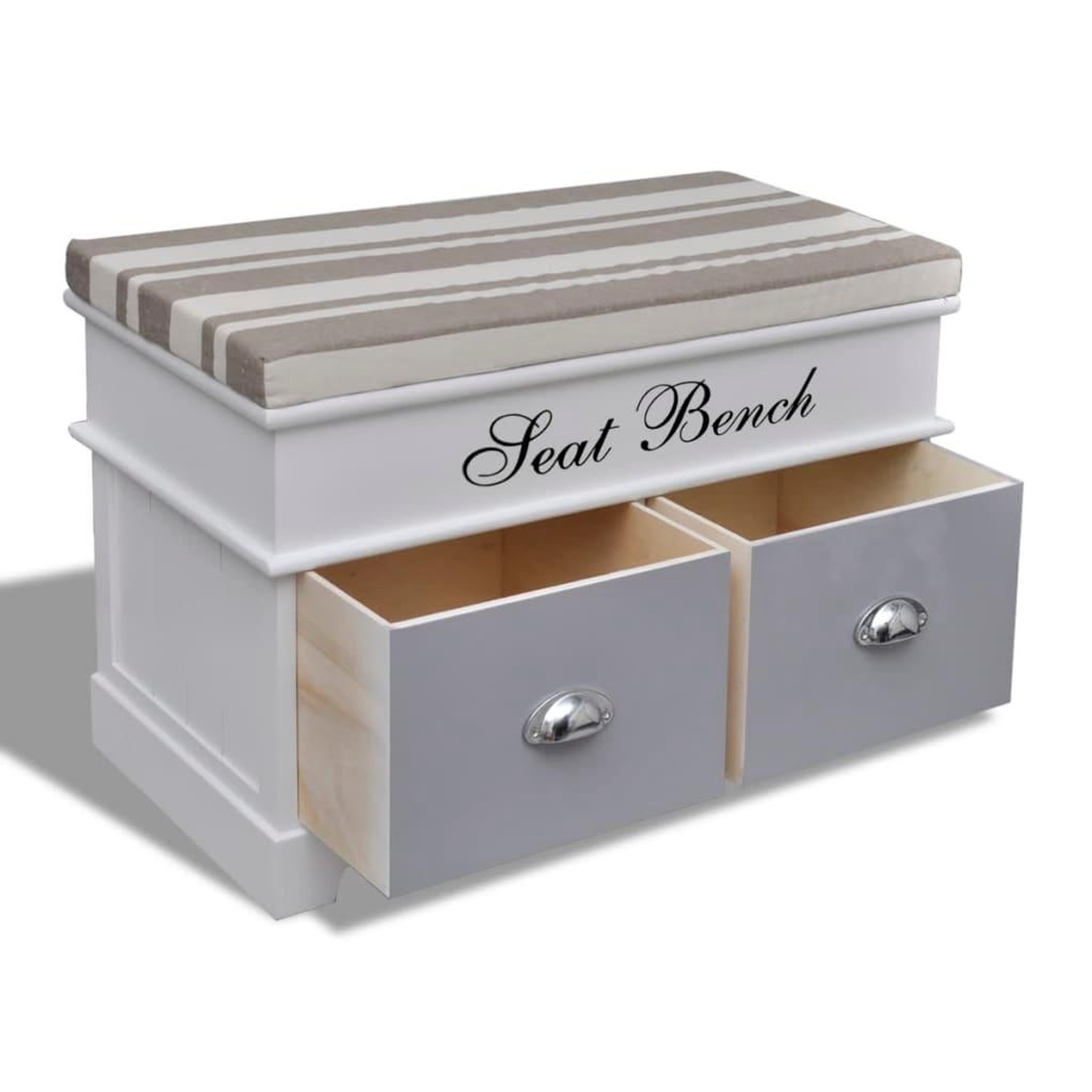 Voir la diapositive 3 : VIDAXL Banc d'entree et de rangement avec coussin gris 2 tiroirs blanc