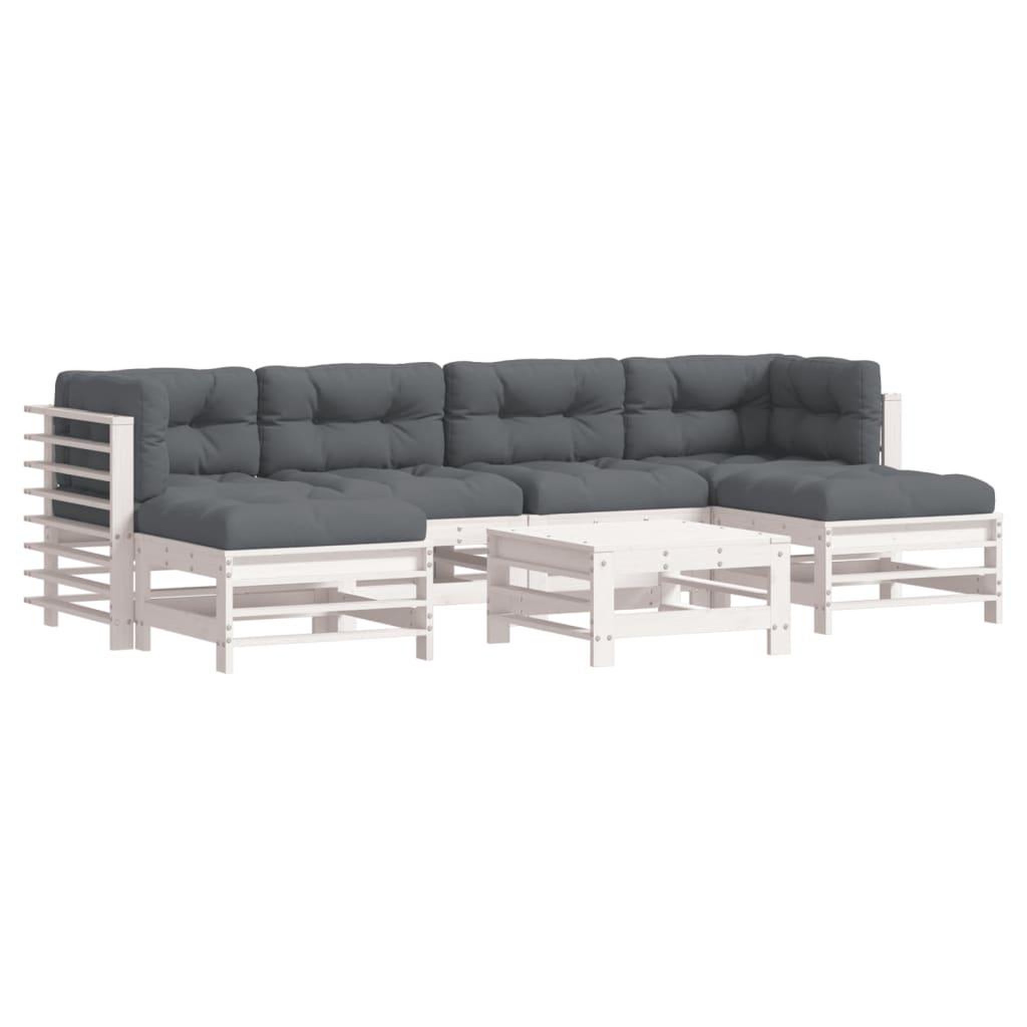 Voir la diapositive 2 : VIDAXL Salon de jardin 7 pcs avec coussins blanc bois massif
