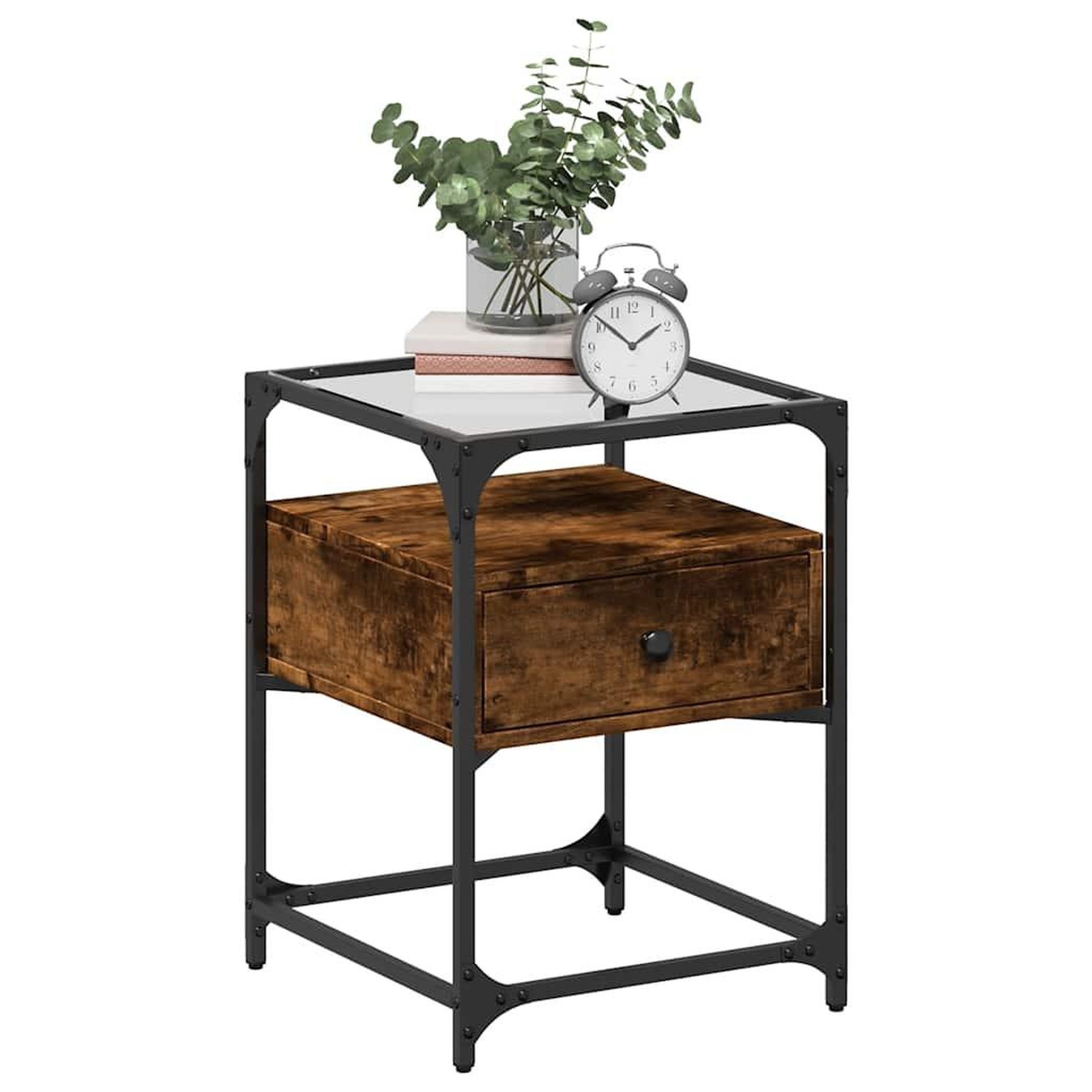 Voir la diapositive 3 : VIDAXL Table de chevet chene fume 40x40x55 cm bois d'ingenierie