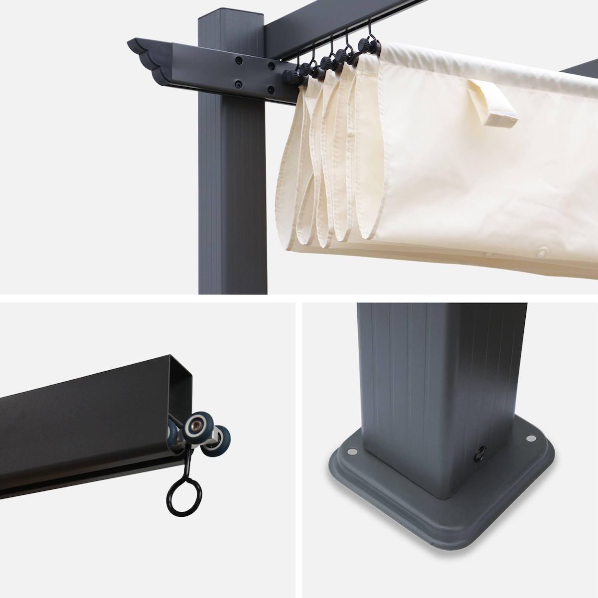 SWEEEK Pergola, aluminium, 3x3m, toile coulissante