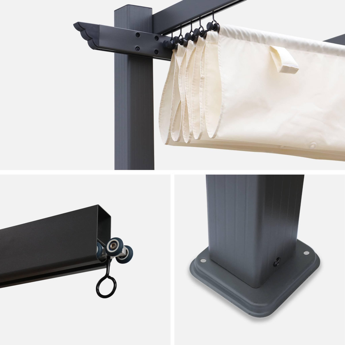 SWEEEK Pergola, aluminium, 3x3m, toile coulissante