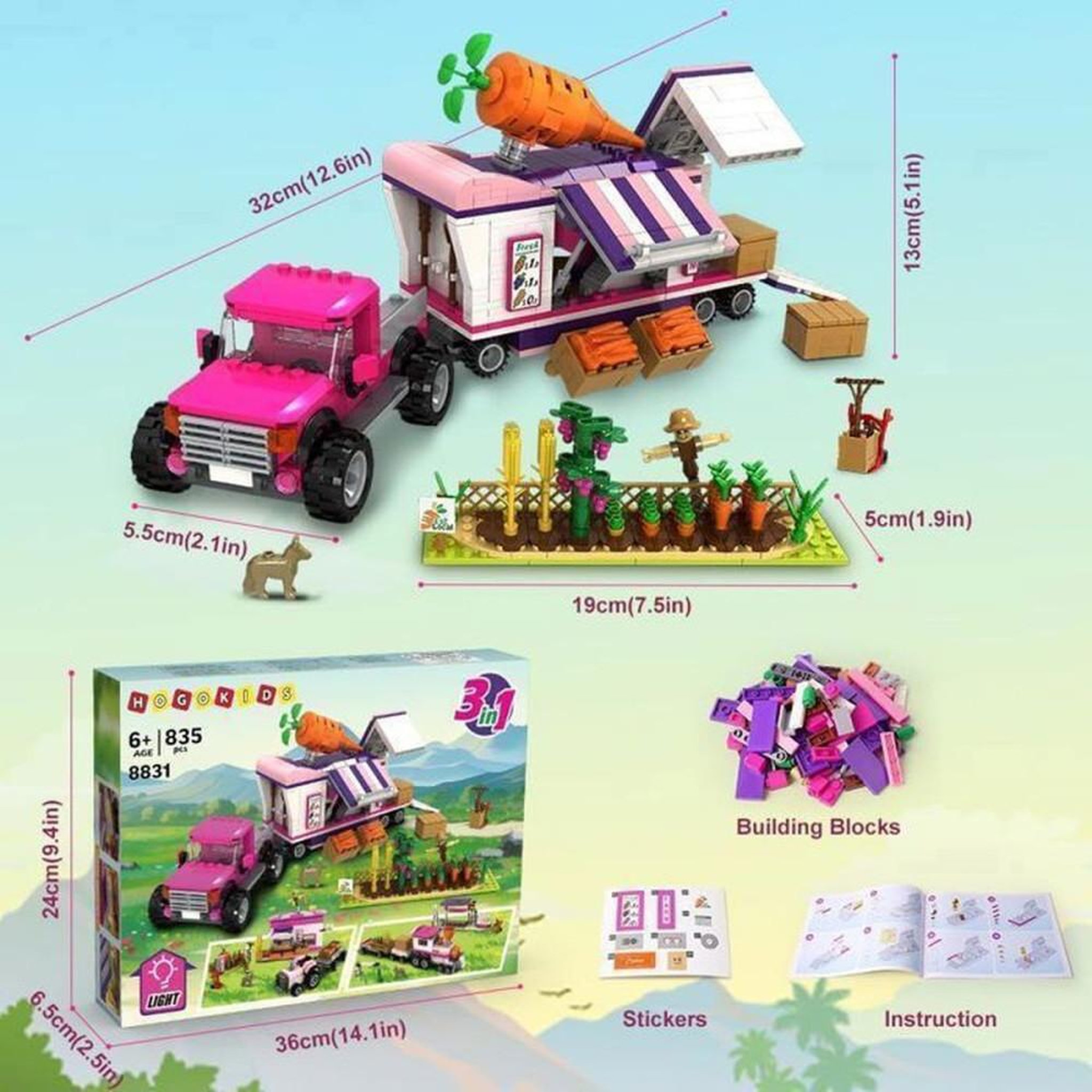 Voir la diapositive 6 : Ensemble de construction transformable 3-en-1 ferme 8831, 835 pièces avec LED