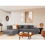 BEST MOBILIER Margaux - canapé d'angle gauche 5 places convertible avec coffre et têtières réglables en velours texturé. Coloris disponibles : Beige, Gris, Orange, Noir, Vert