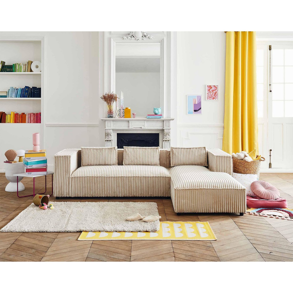 LISA DESIGN Stella - canapé d'angle droit - 4 places - en velours côtelé grosses côtes