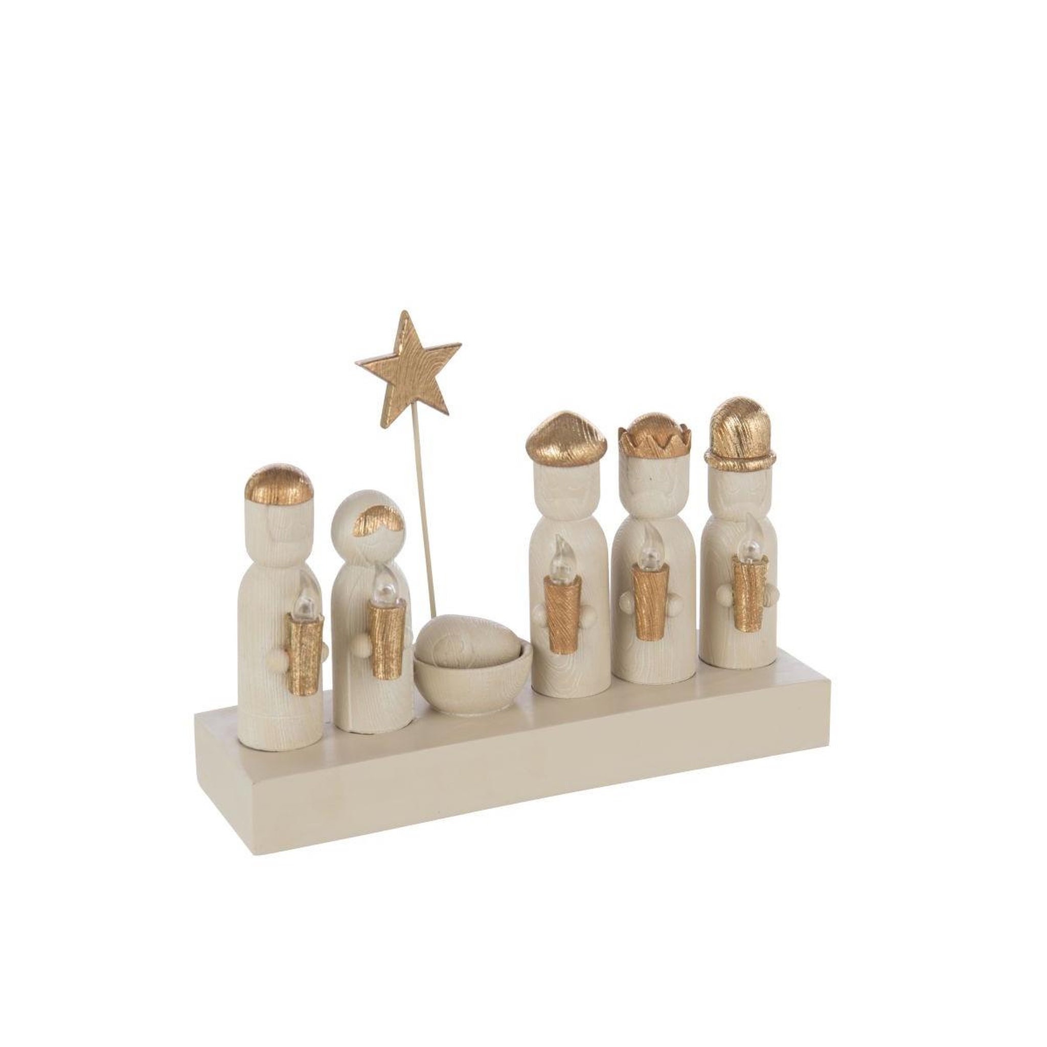 Voir la diapositive 2 : J-LINE Crèche de noël à led  glow  25cm écru & doré