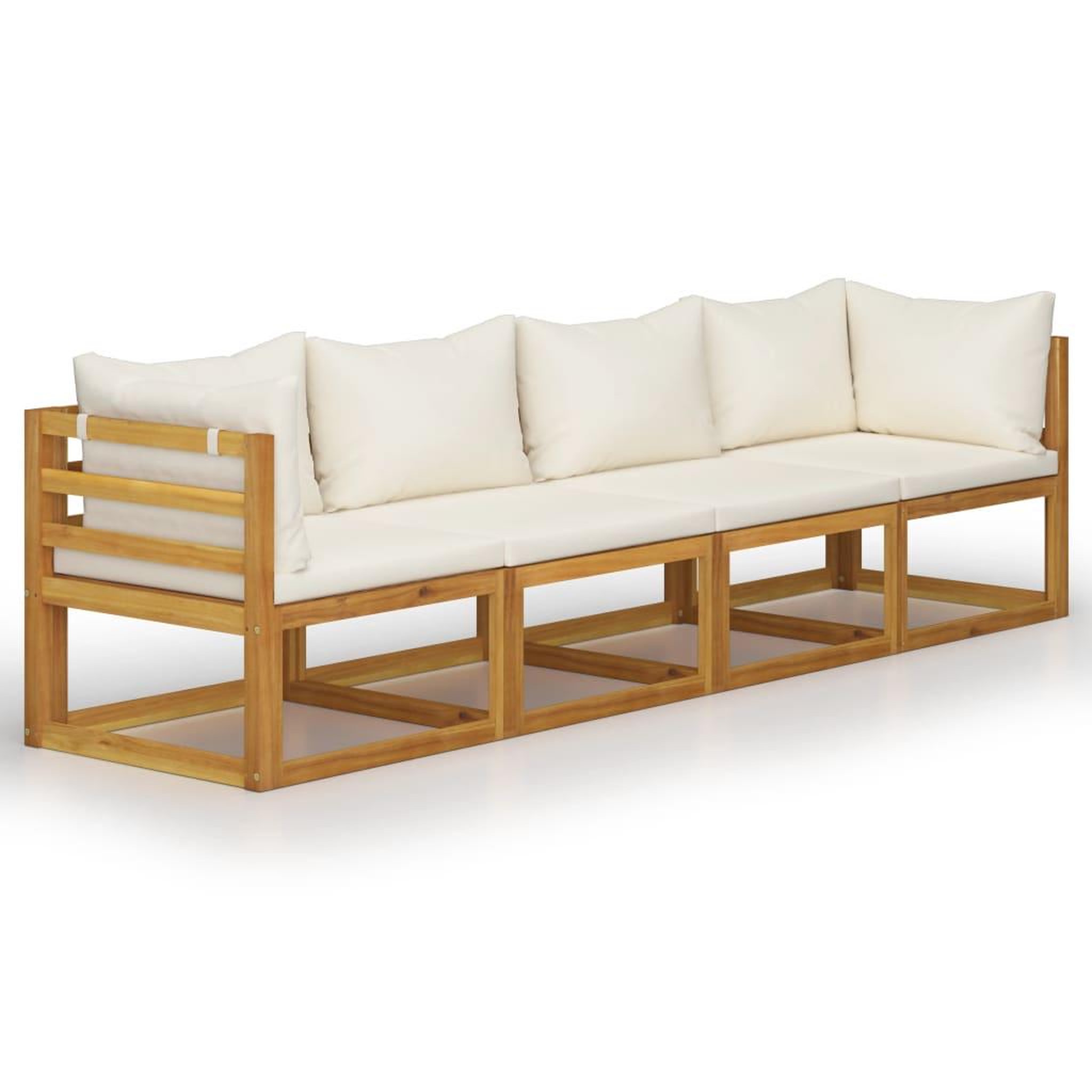 Voir la diapositive 2 : VIDAXL Canape de jardin a 4 places avec coussin Creme Bois d'acacia