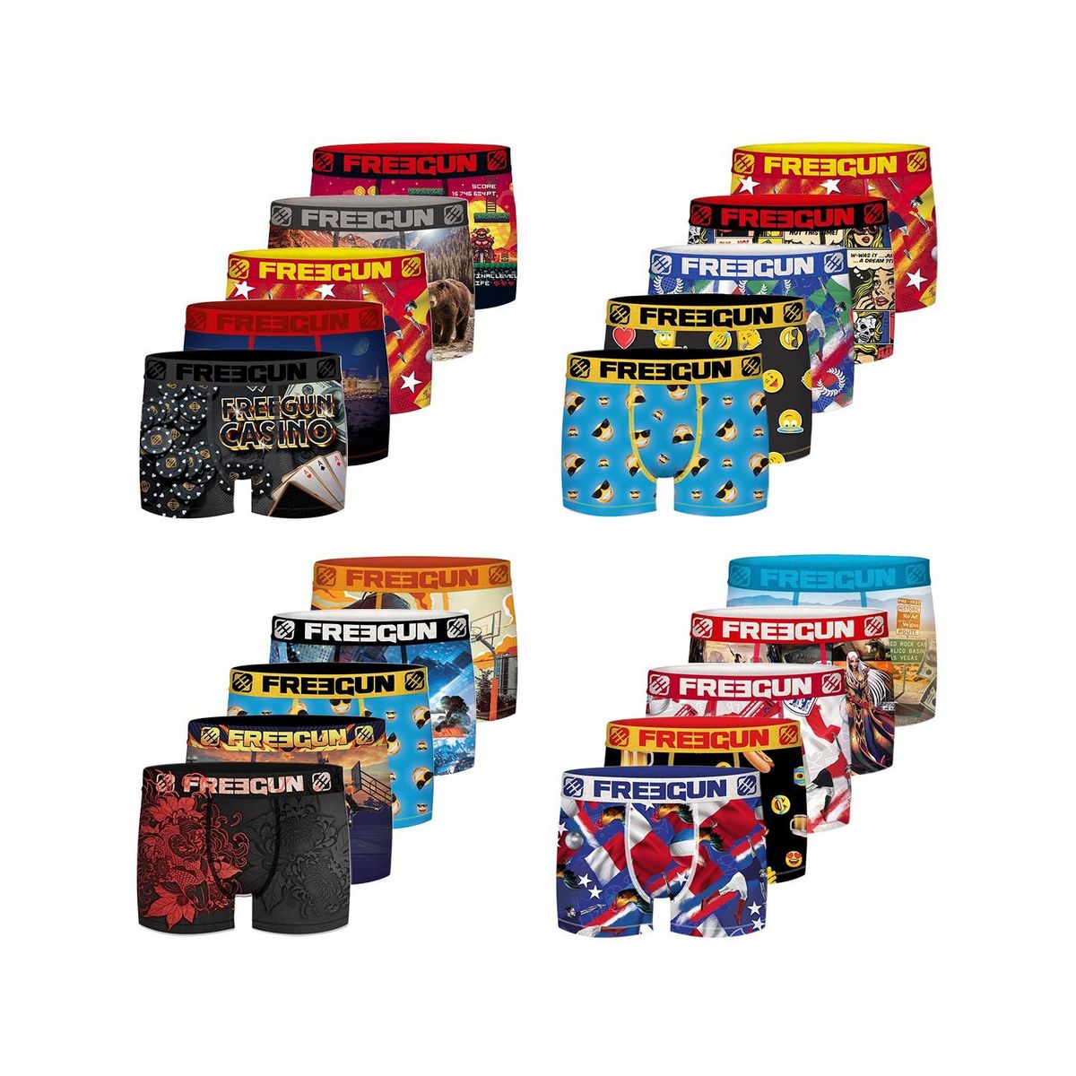 FREEGUN Pack Surprise de 5 Boxers microfibre homme