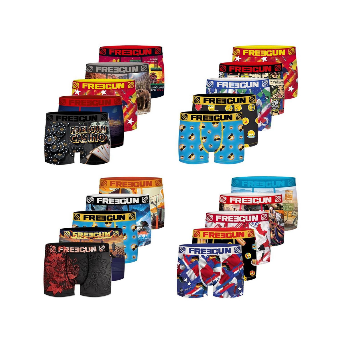 FREEGUN Pack Surprise de 5 Boxers microfibre homme