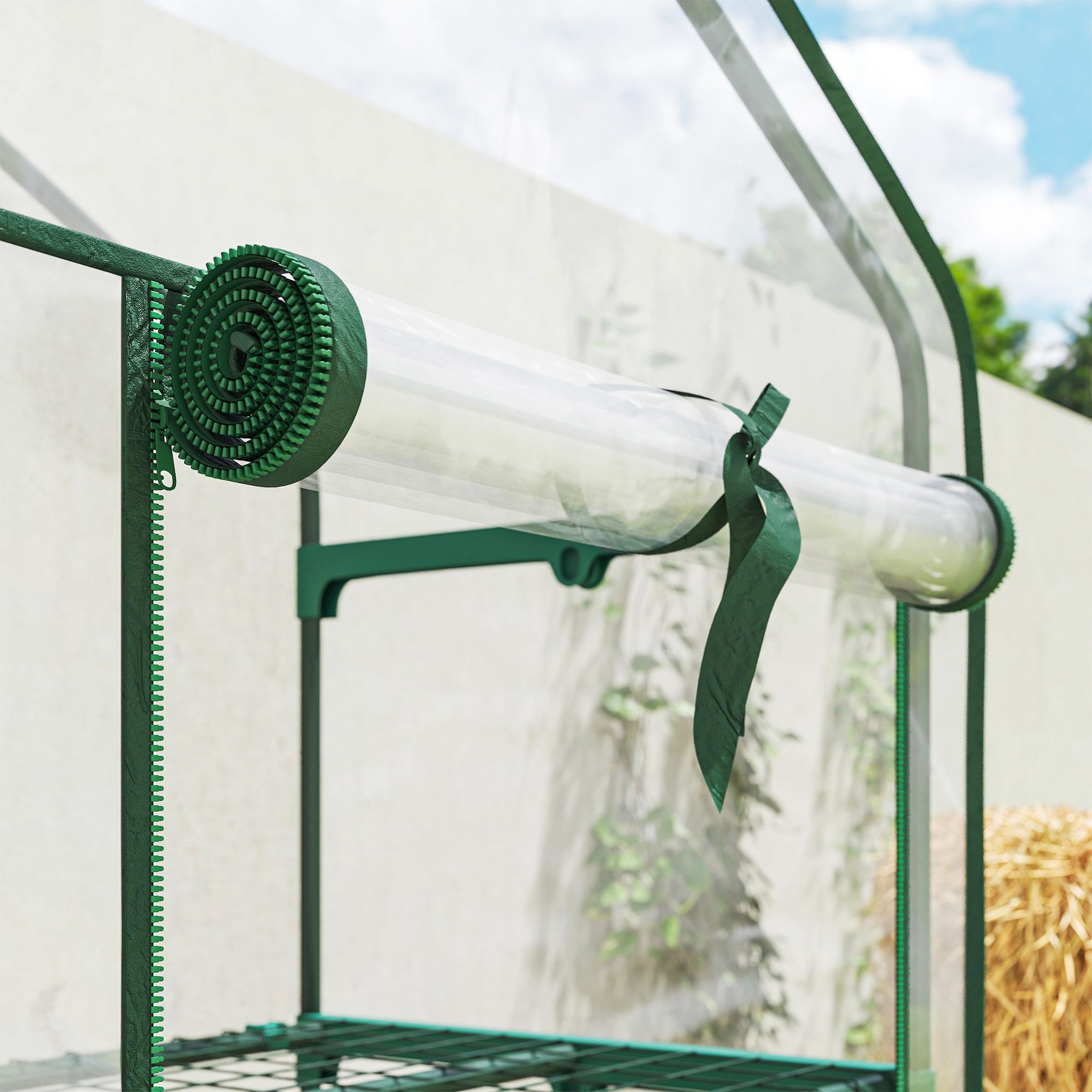 Voir la diapositive 4 : OUTSUNNY Mini serre de jardin 3 étagères porte enroulable 4 roulettes pe transparent