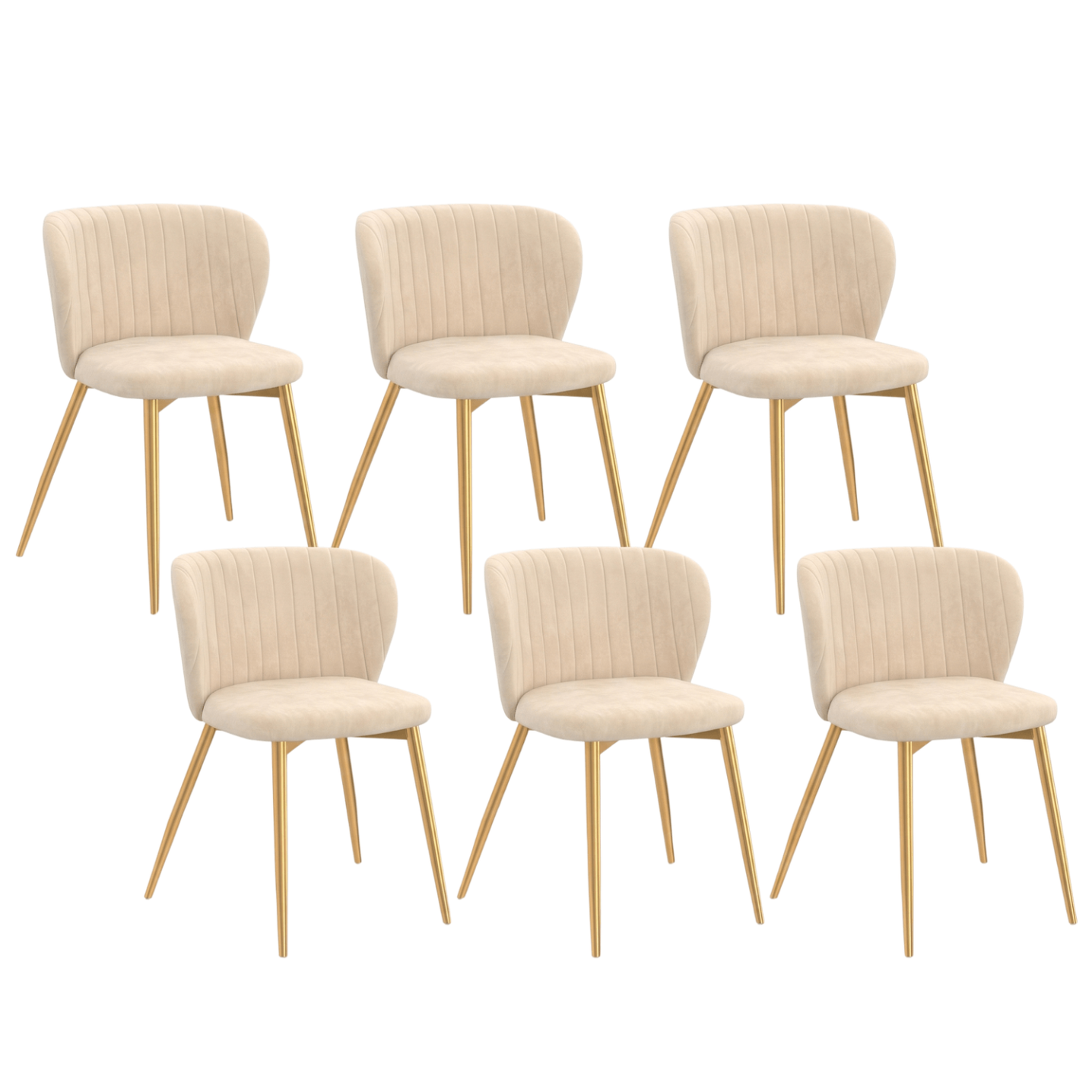ID MARKET Lot de 6 chaises kasia en velours beige pieds dorés