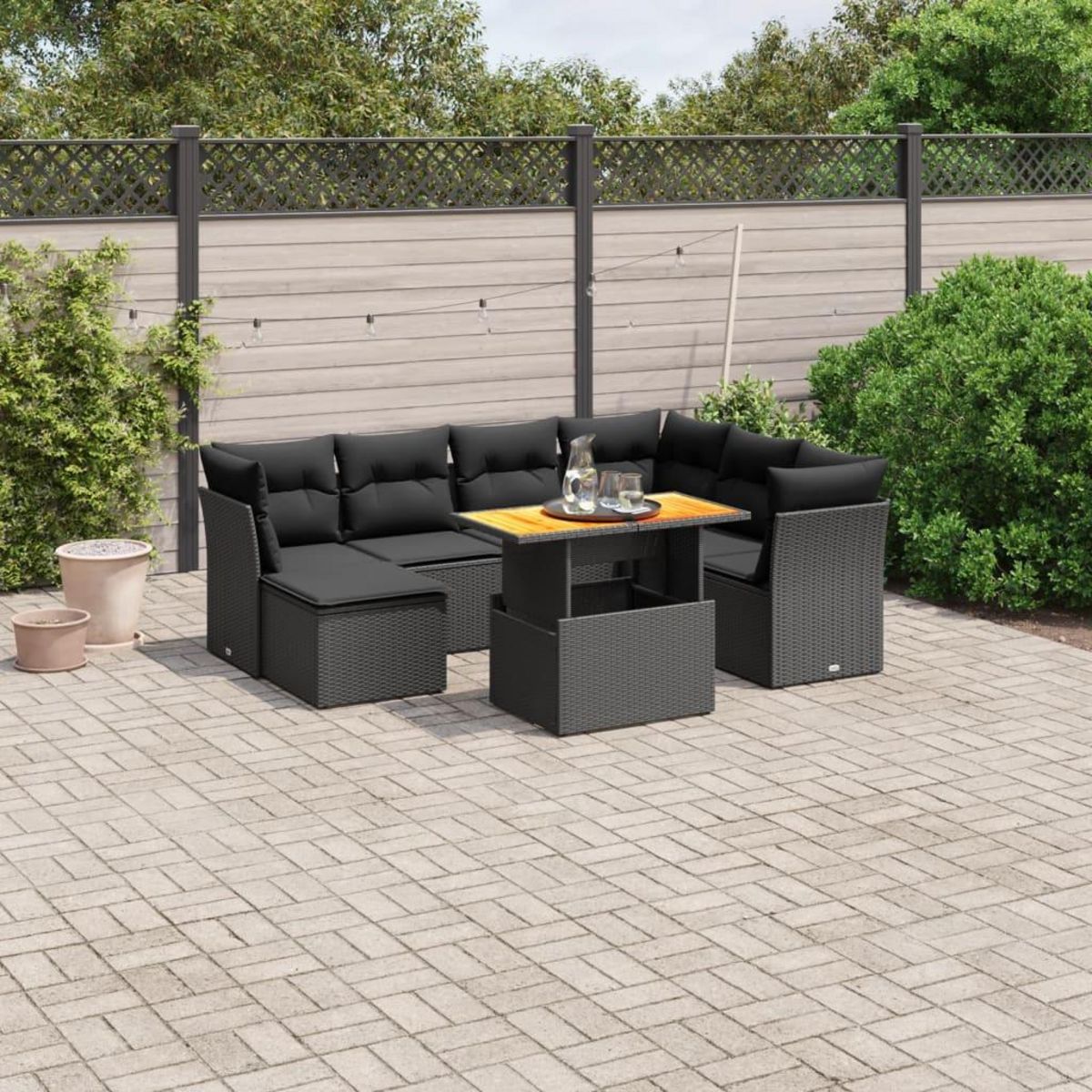 VIDAXL Salon de jardin 8 pcs avec coussins noir resine tressee