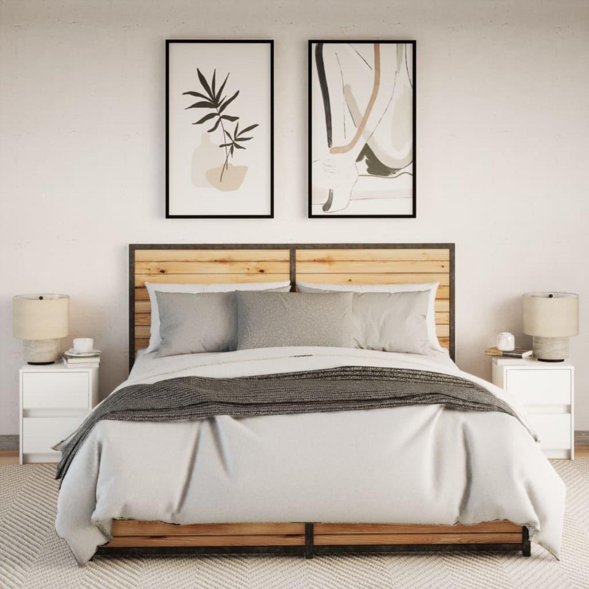 VIDAXL Armoires de chevet et lumieres LED 2pcs blanc bois d'ingenierie