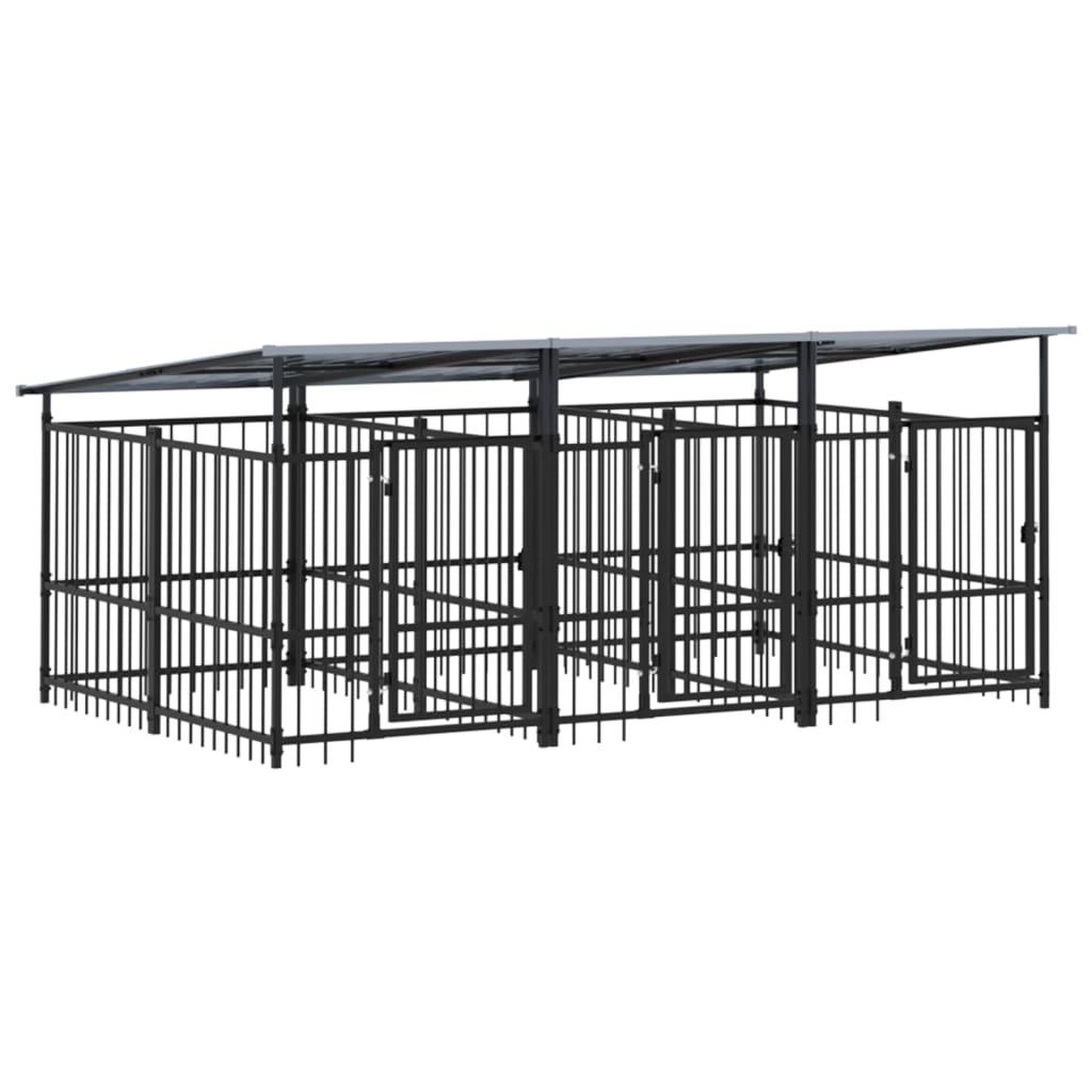 Voir la diapositive 2 : VIDAXL Chenil d'exterieur avec toit pour chiens Acier 5,63 m²