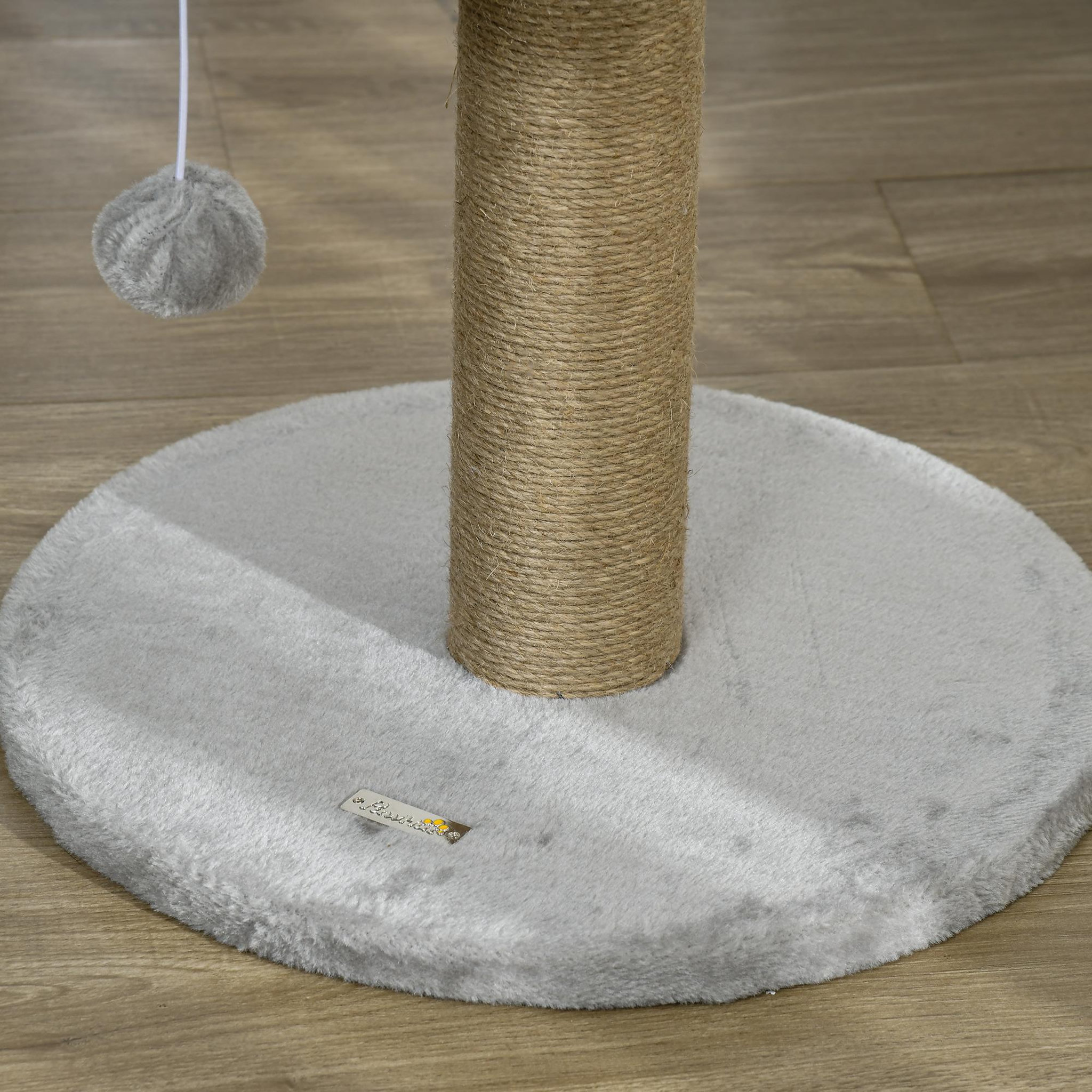 Voir la diapositive 6 : PAWHUT Arbre à chat griffoir 2 niveaux h. 49 cm - poteau sisal, plateforme observation, jeu de boule suspendue - jute polyester gris