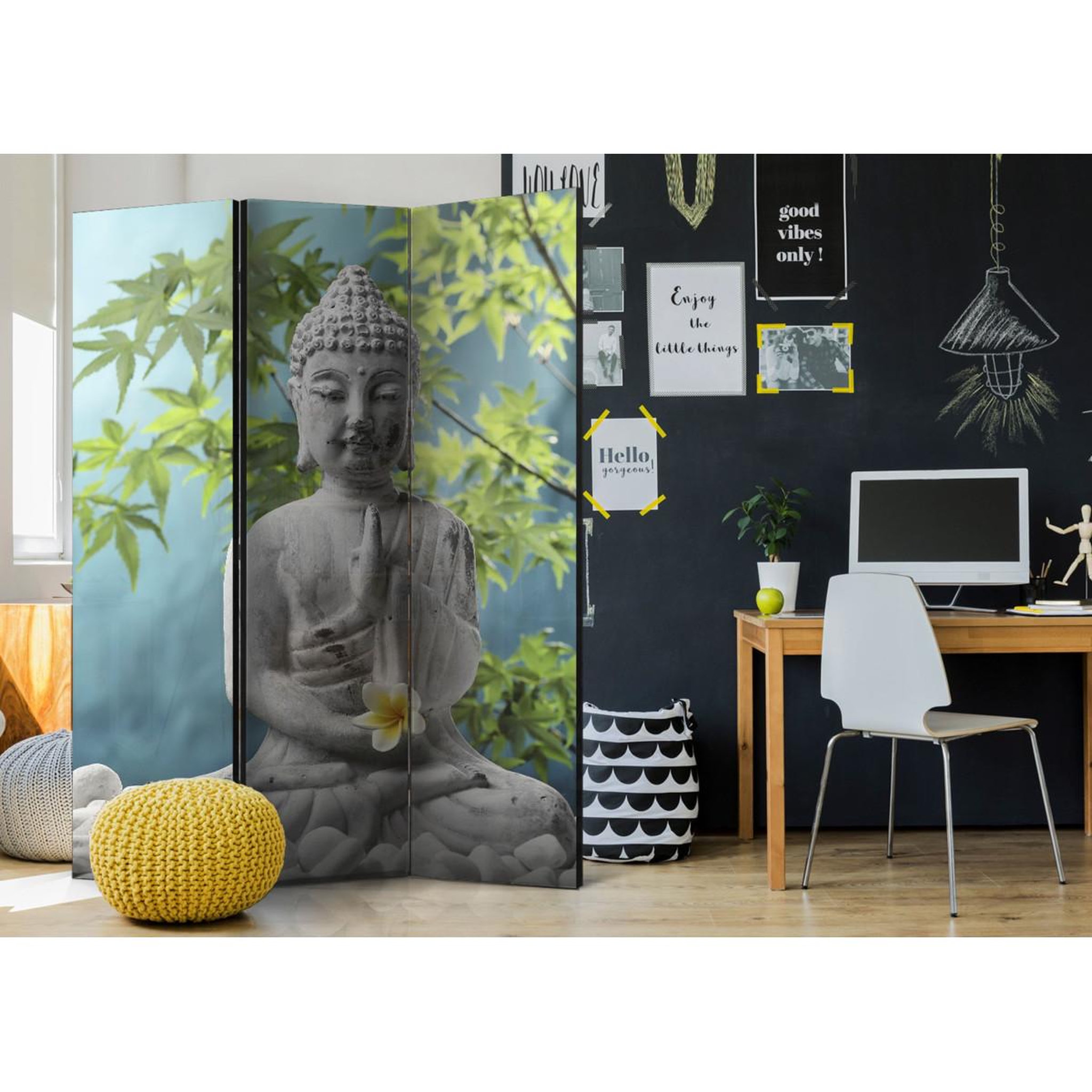 Voir la diapositive 2 : Paris Prix Paravent 3 volets  meditating buddha  135x172cm