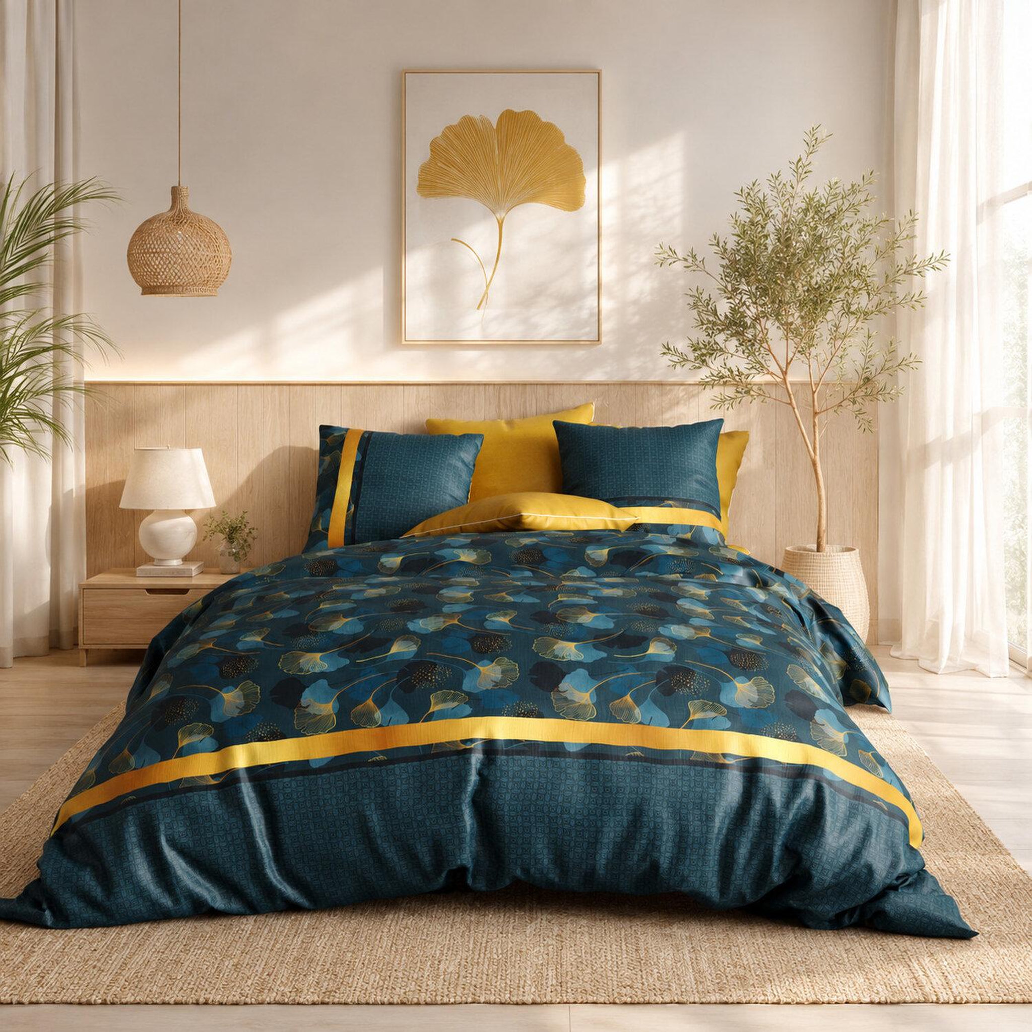 Voir la diapositive 1 : ATELIER DU COTON Parure housse de couette 100% coton 57fils ginko