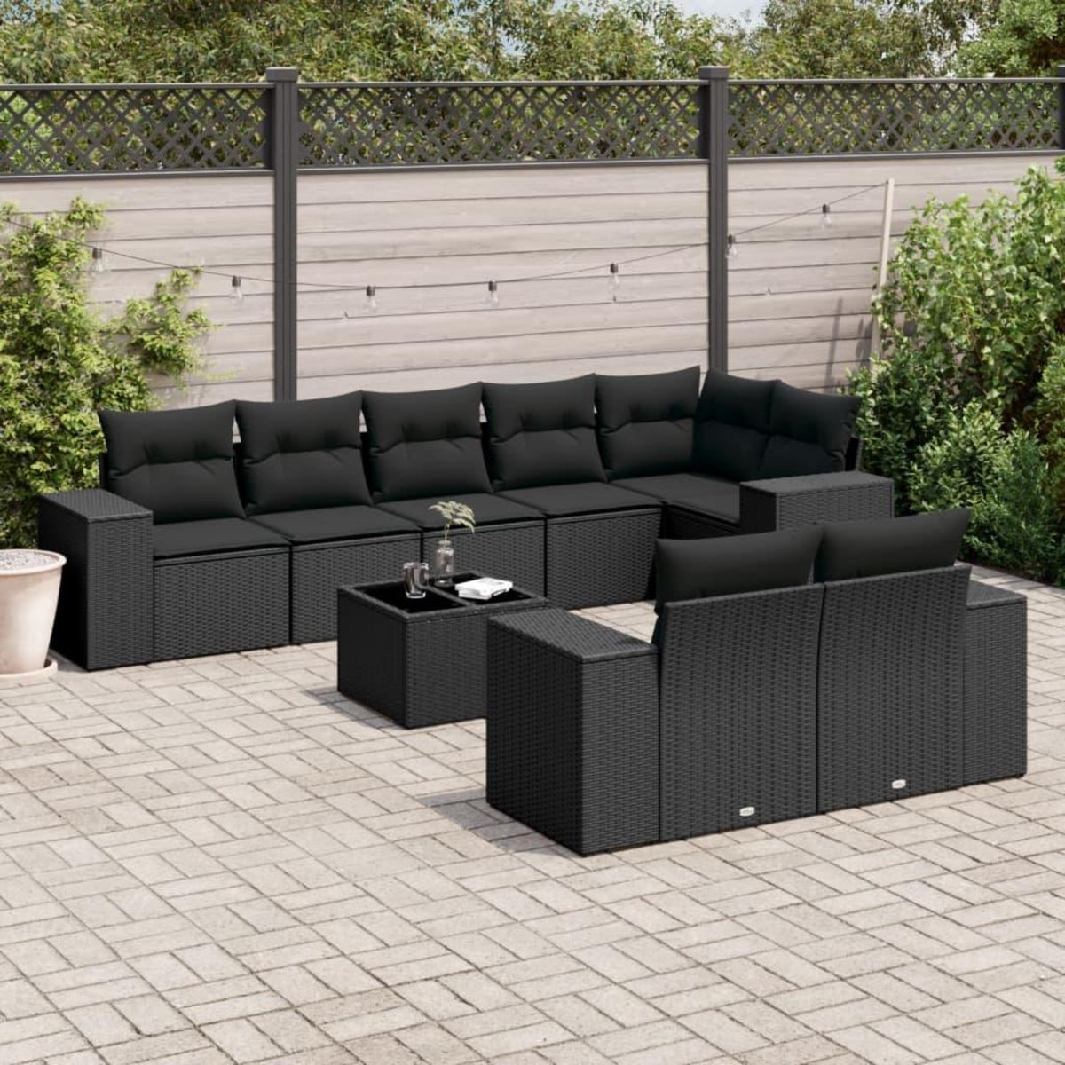 VIDAXL Salon de jardin 9 pcs avec coussins noir resine tressee