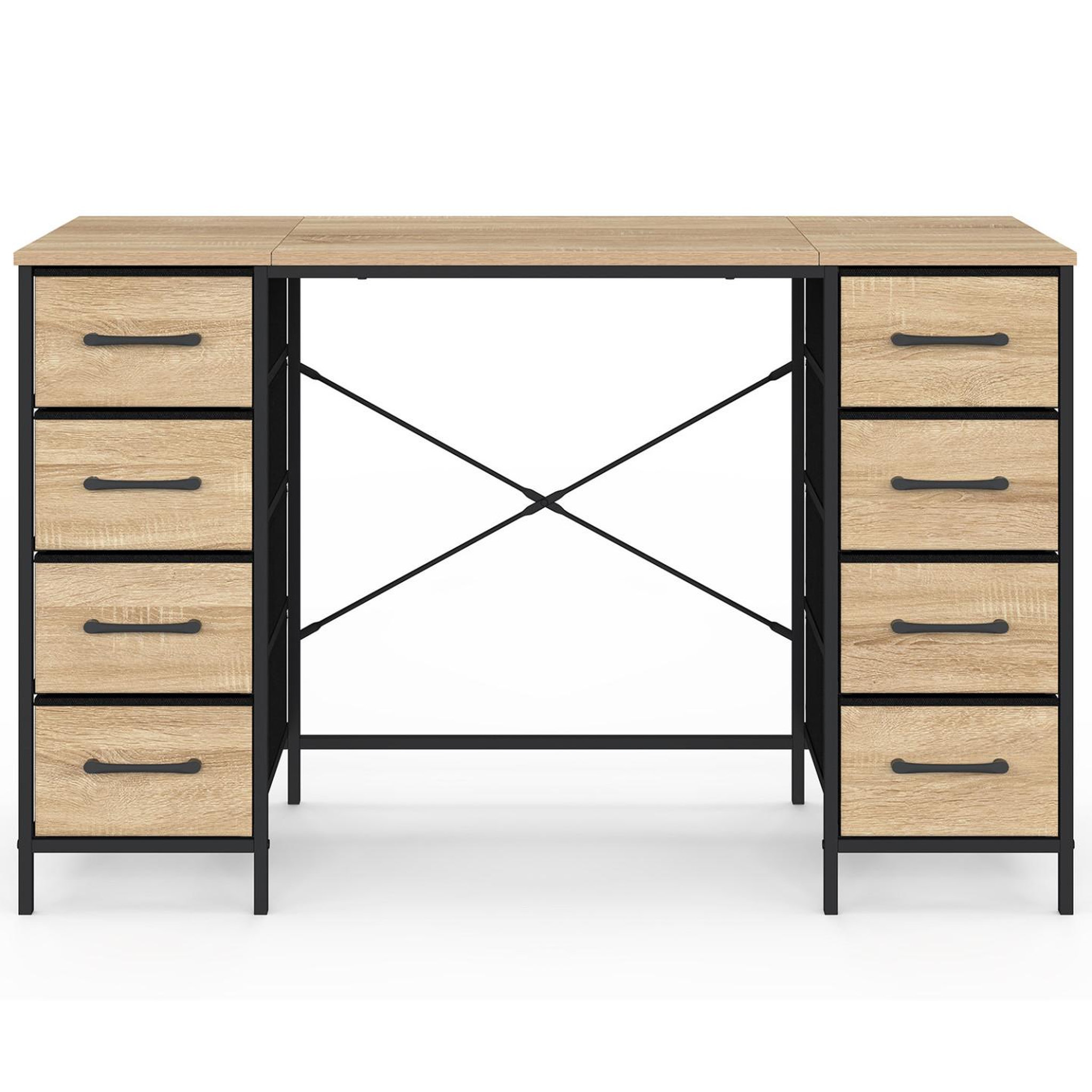 Voir la diapositive 3 : ID MARKET Bureau 8 tiroirs en tissu 120x45 cm utah bois et noir design industriel