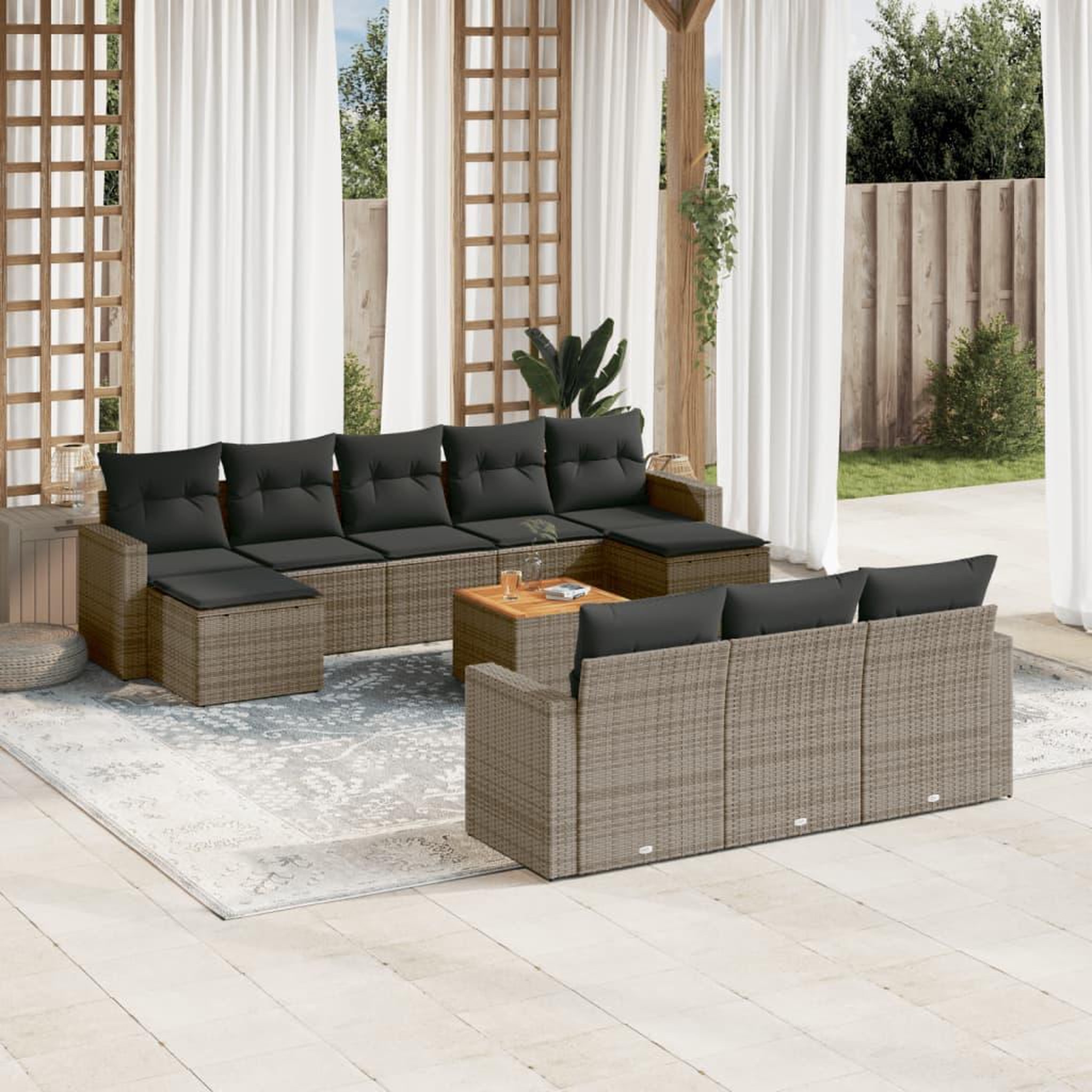 VIDAXL Salon de jardin 11 pcs avec coussins gris resine tressee